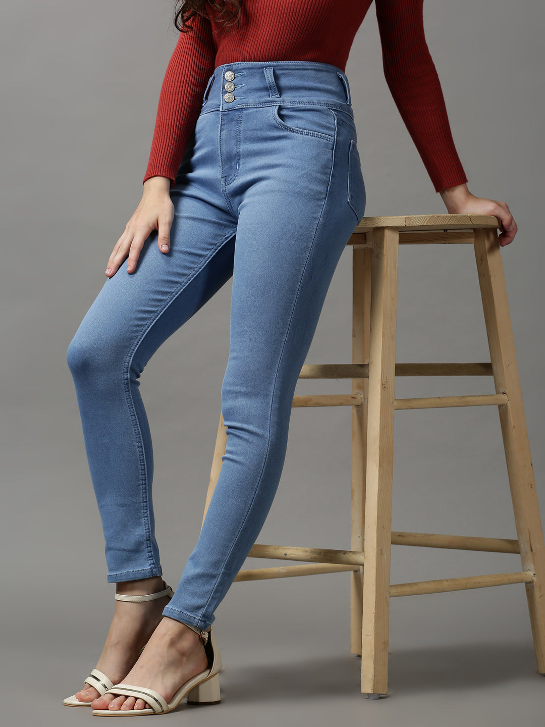 Women's Blue Solid Skinny Fit Denim Jeans