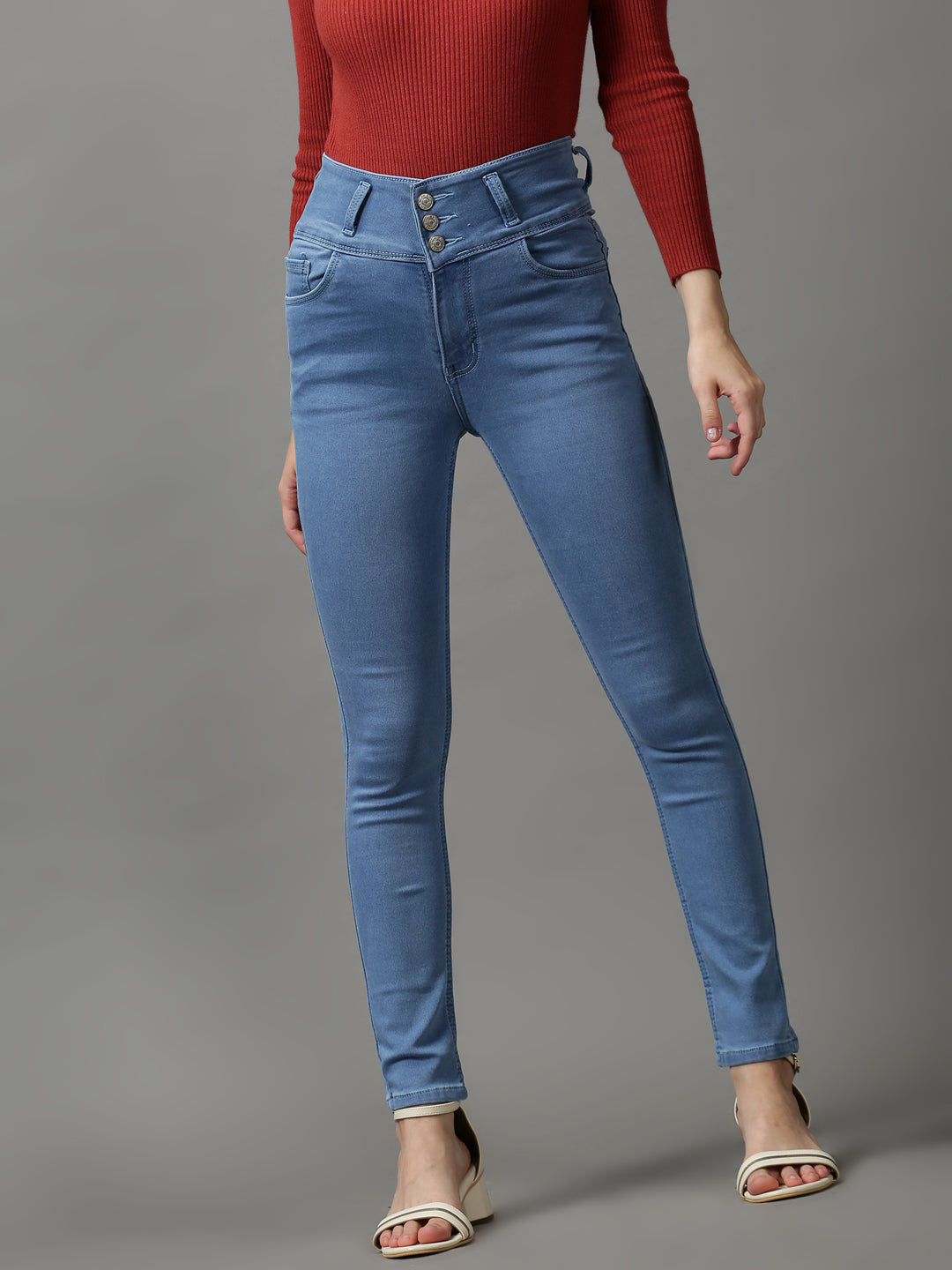 Women's Blue Solid Skinny Fit Denim Jeans