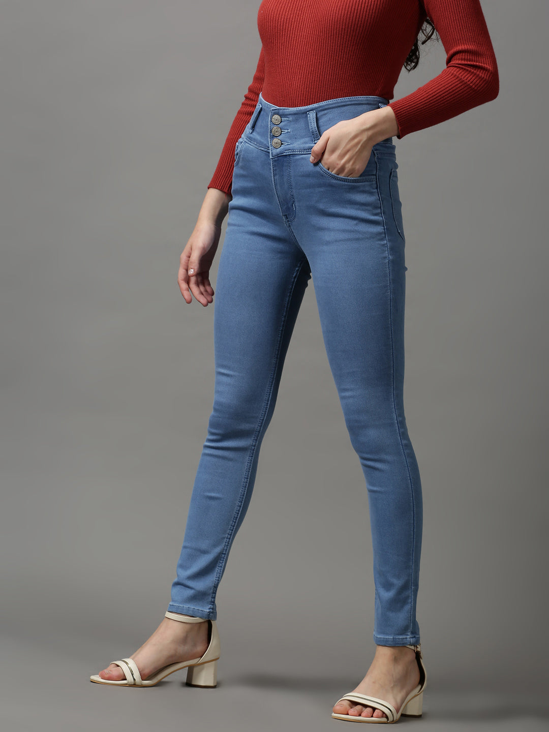 Women's Blue Solid Skinny Fit Denim Jeans