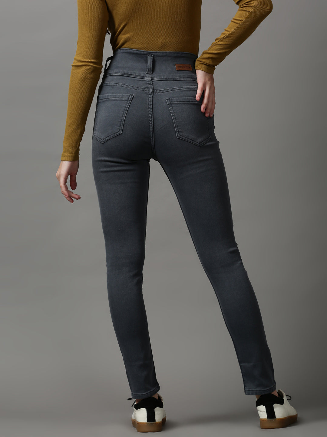 Women's Grey Solid Skinny Fit Denim Jeans