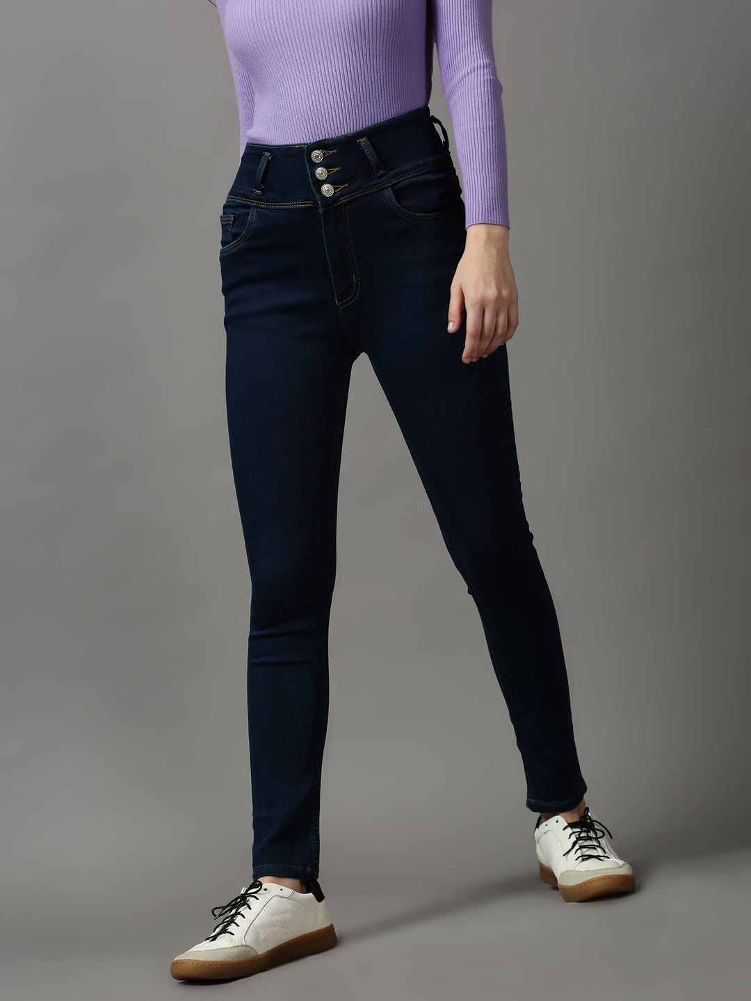 Women's Navy Blue Solid Skinny Fit Denim Jeans