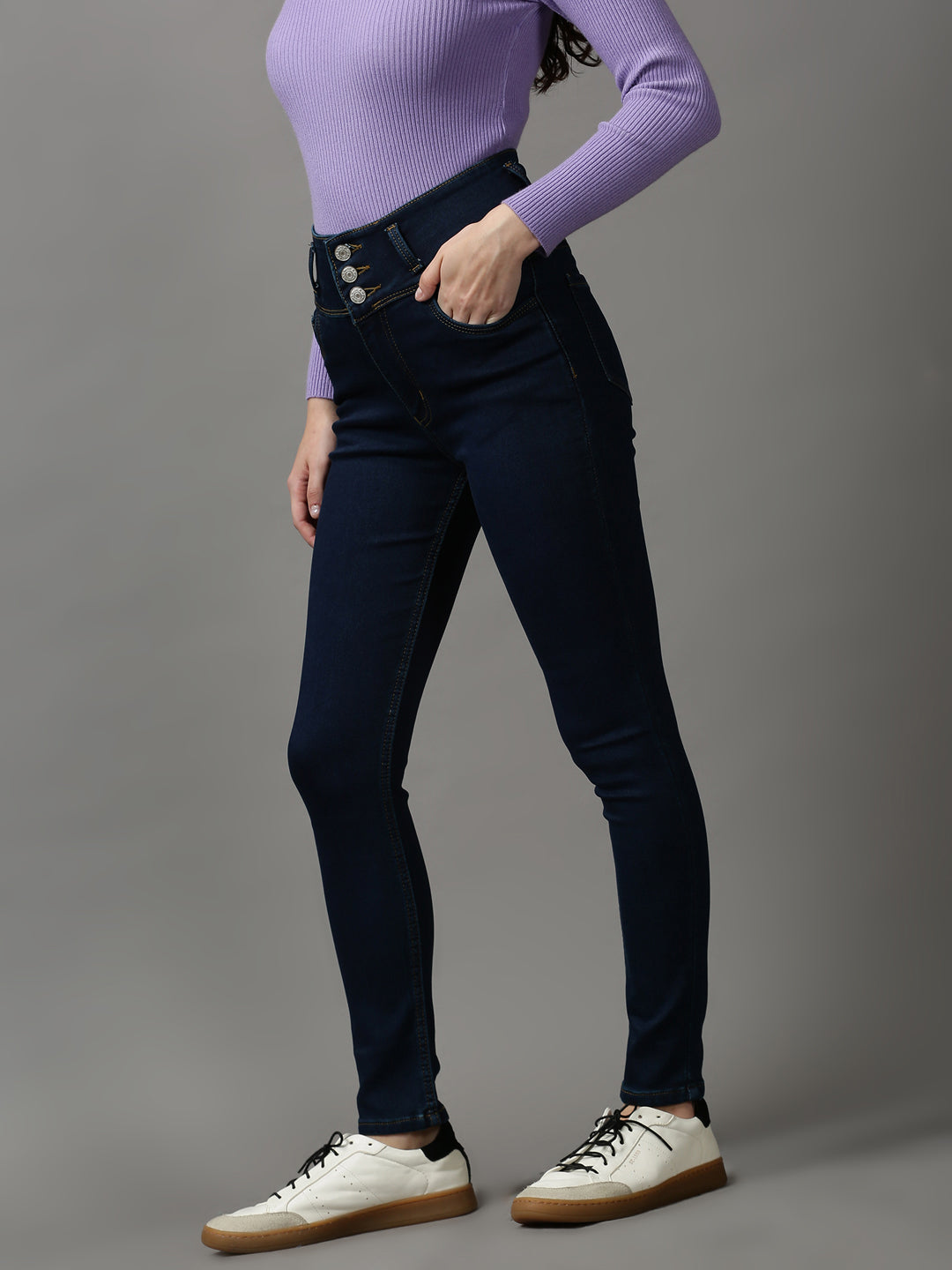 Women's Navy Blue Solid Skinny Fit Denim Jeans