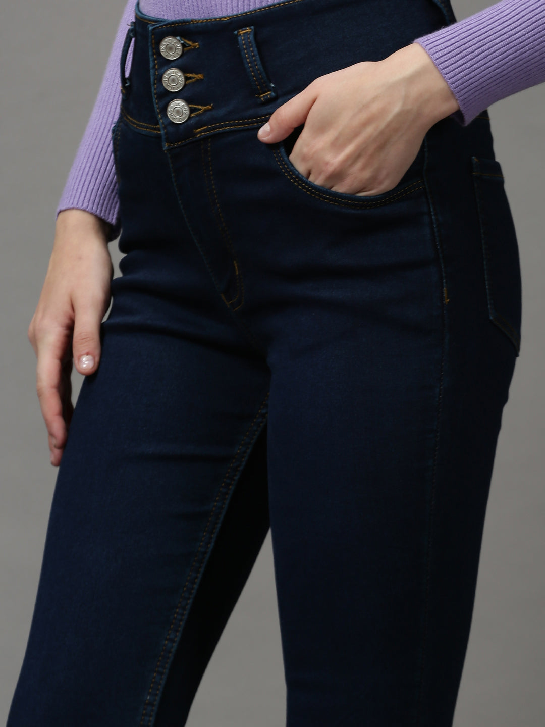 Women's Navy Blue Solid Skinny Fit Denim Jeans