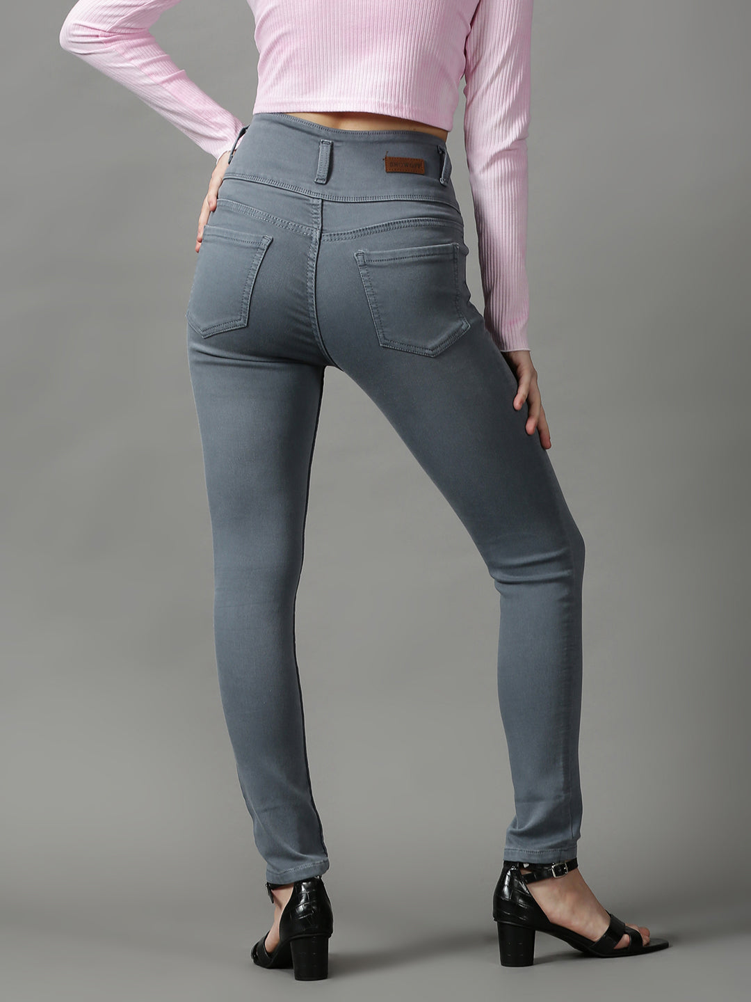 Women's Grey Solid Skinny Fit Denim Jeans