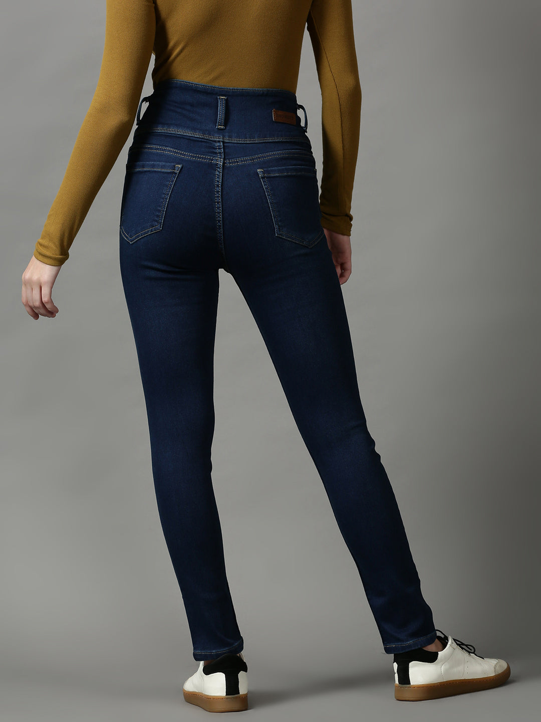 Women's Navy Blue Solid Skinny Fit Denim Jeans