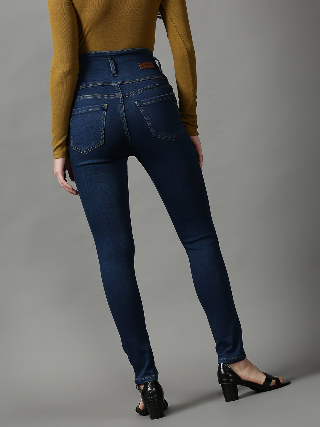 Women's Navy Blue Solid Skinny Fit Denim Jeans