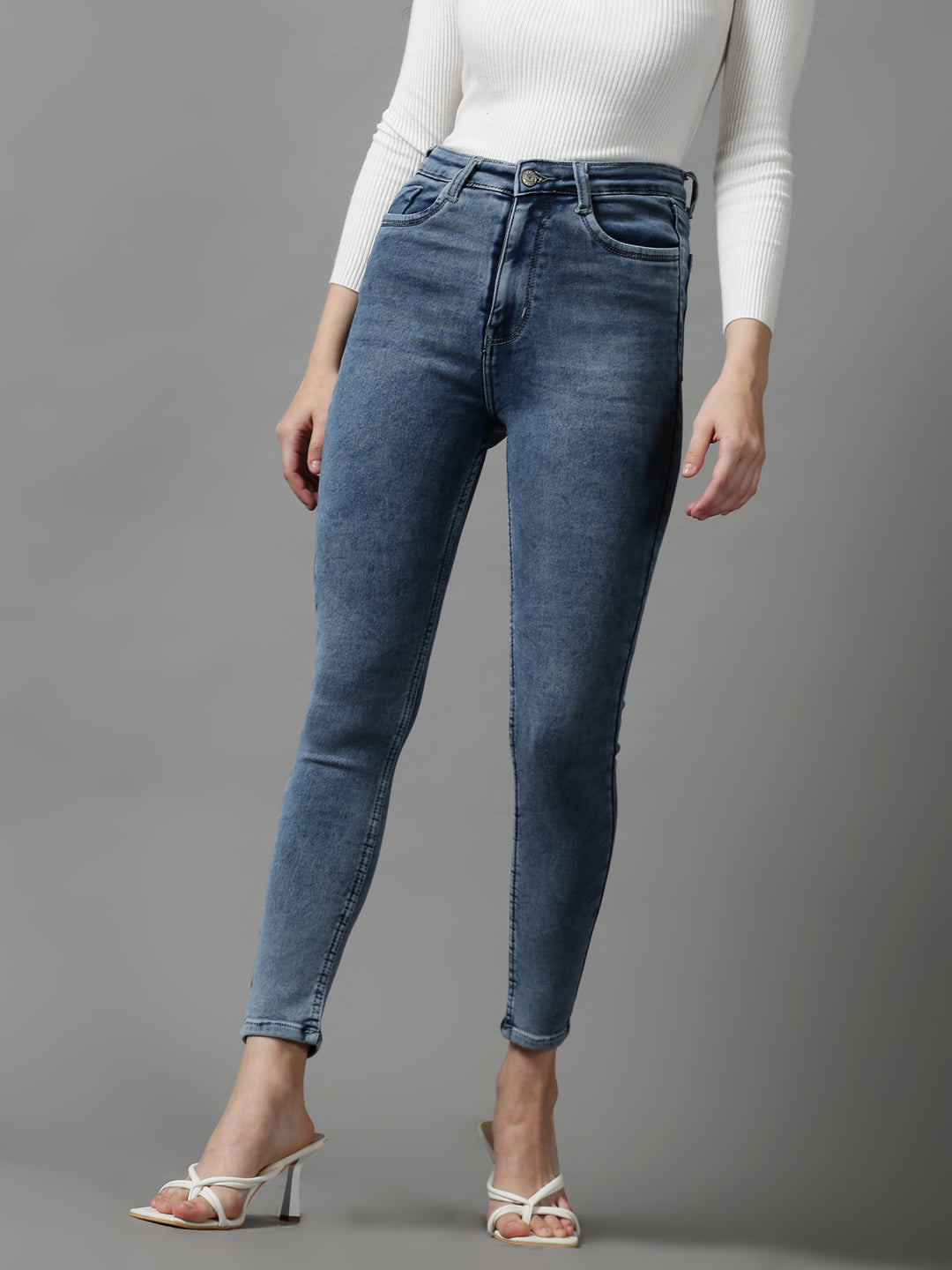 Women's Blue Solid Skinny Fit Denim Jeans