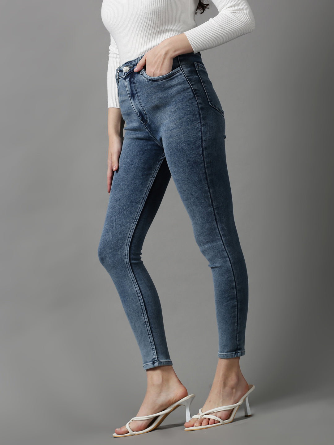 Women's Blue Solid Skinny Fit Denim Jeans