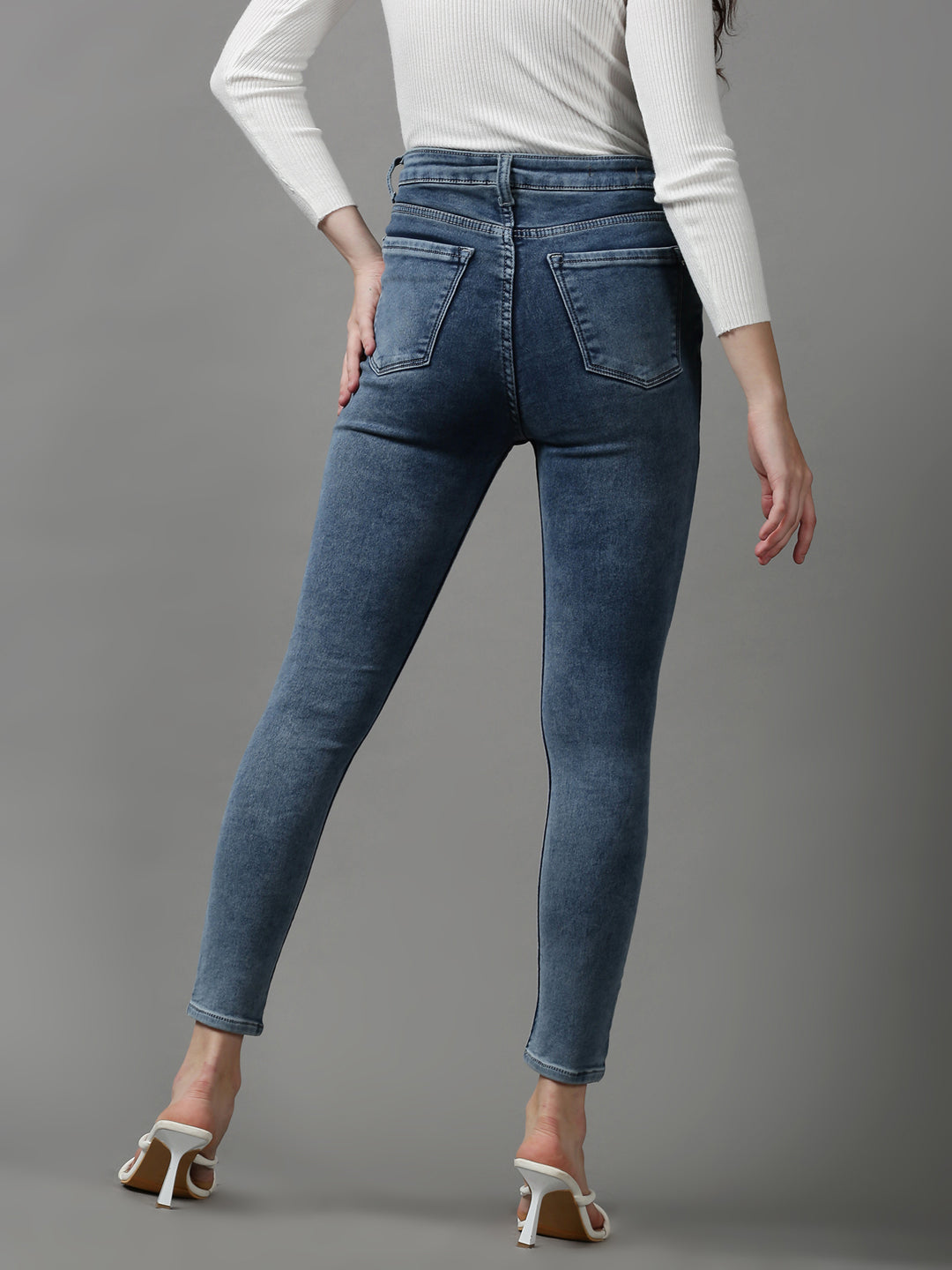 Women's Blue Solid Skinny Fit Denim Jeans