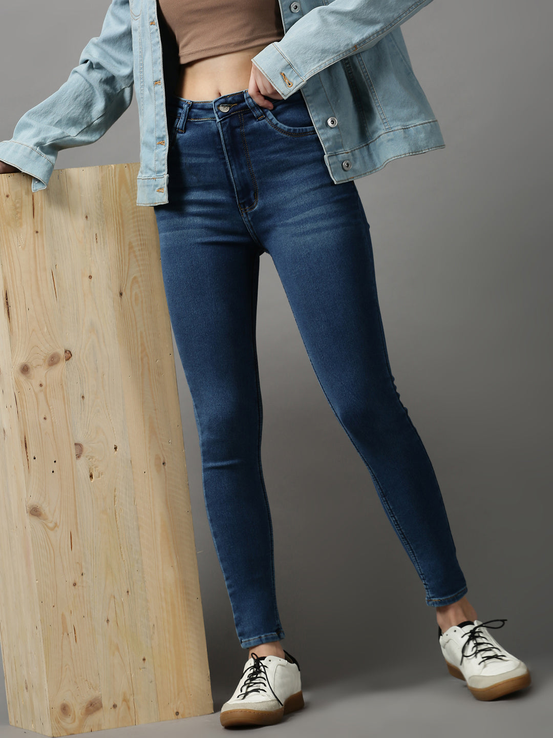 Women's Blue Solid Skinny Fit Denim Jeans