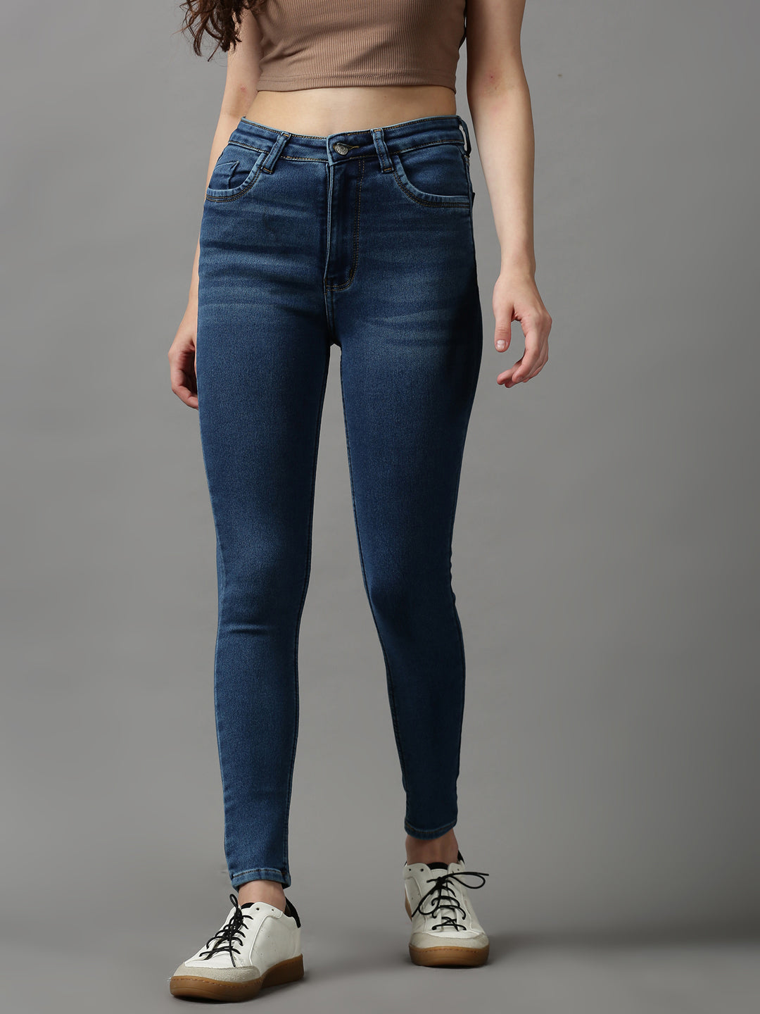 Women's Blue Solid Skinny Fit Denim Jeans