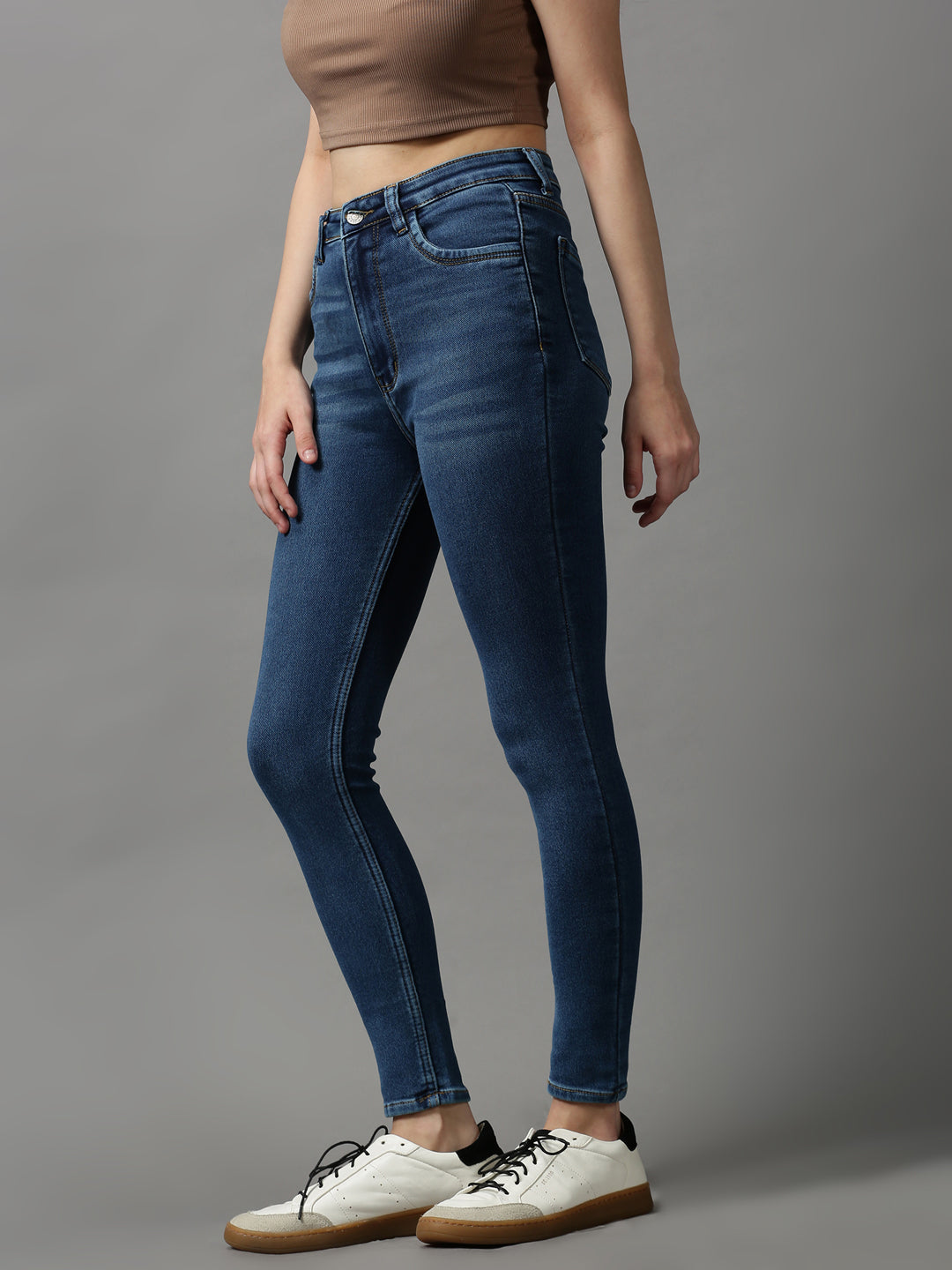 Women's Blue Solid Skinny Fit Denim Jeans