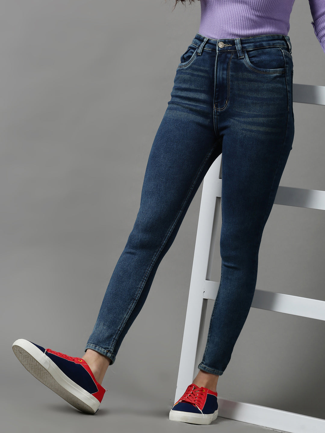 Women's Navy Blue Solid Skinny Fit Denim Jeans