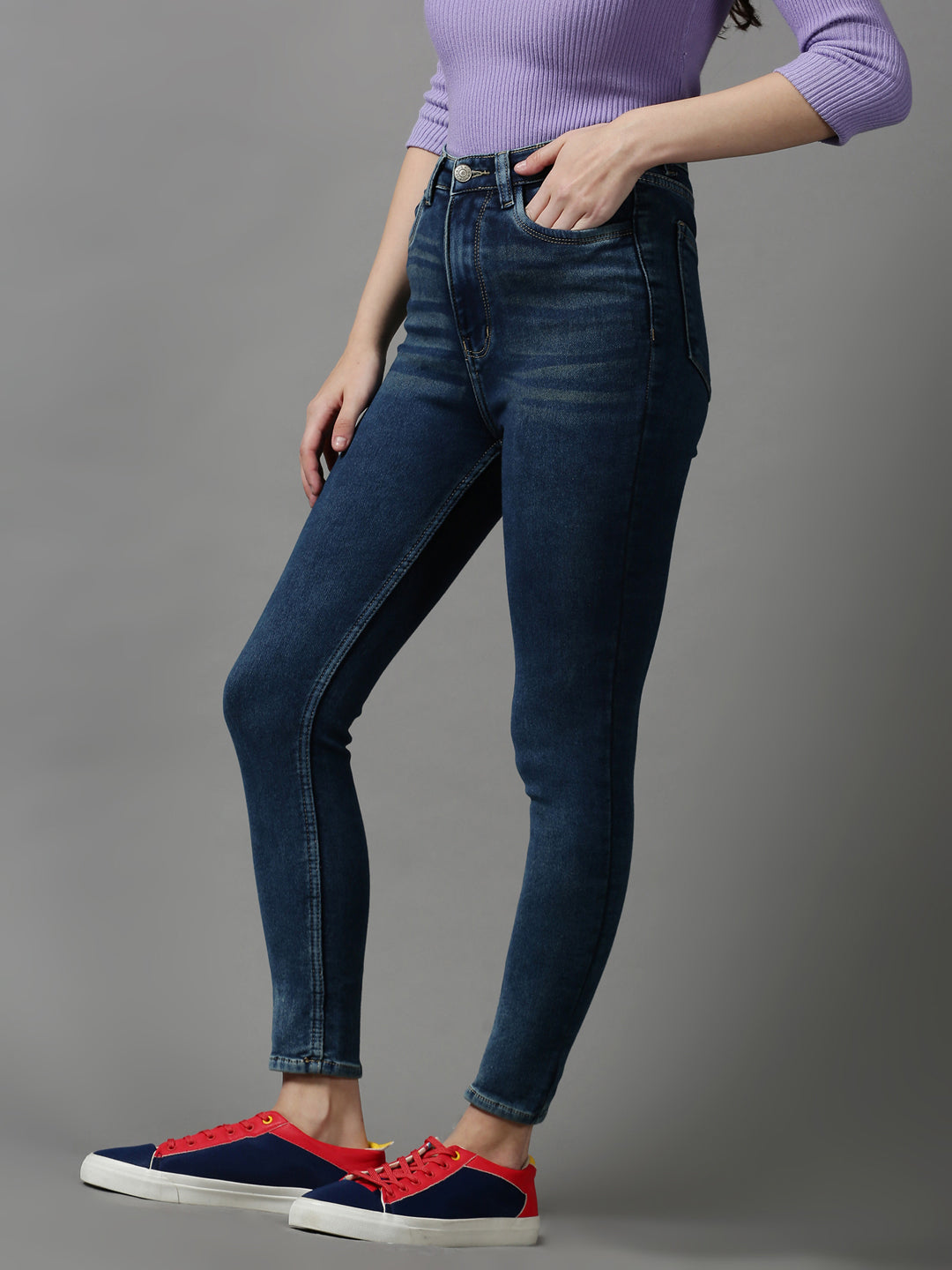 Women's Navy Blue Solid Skinny Fit Denim Jeans