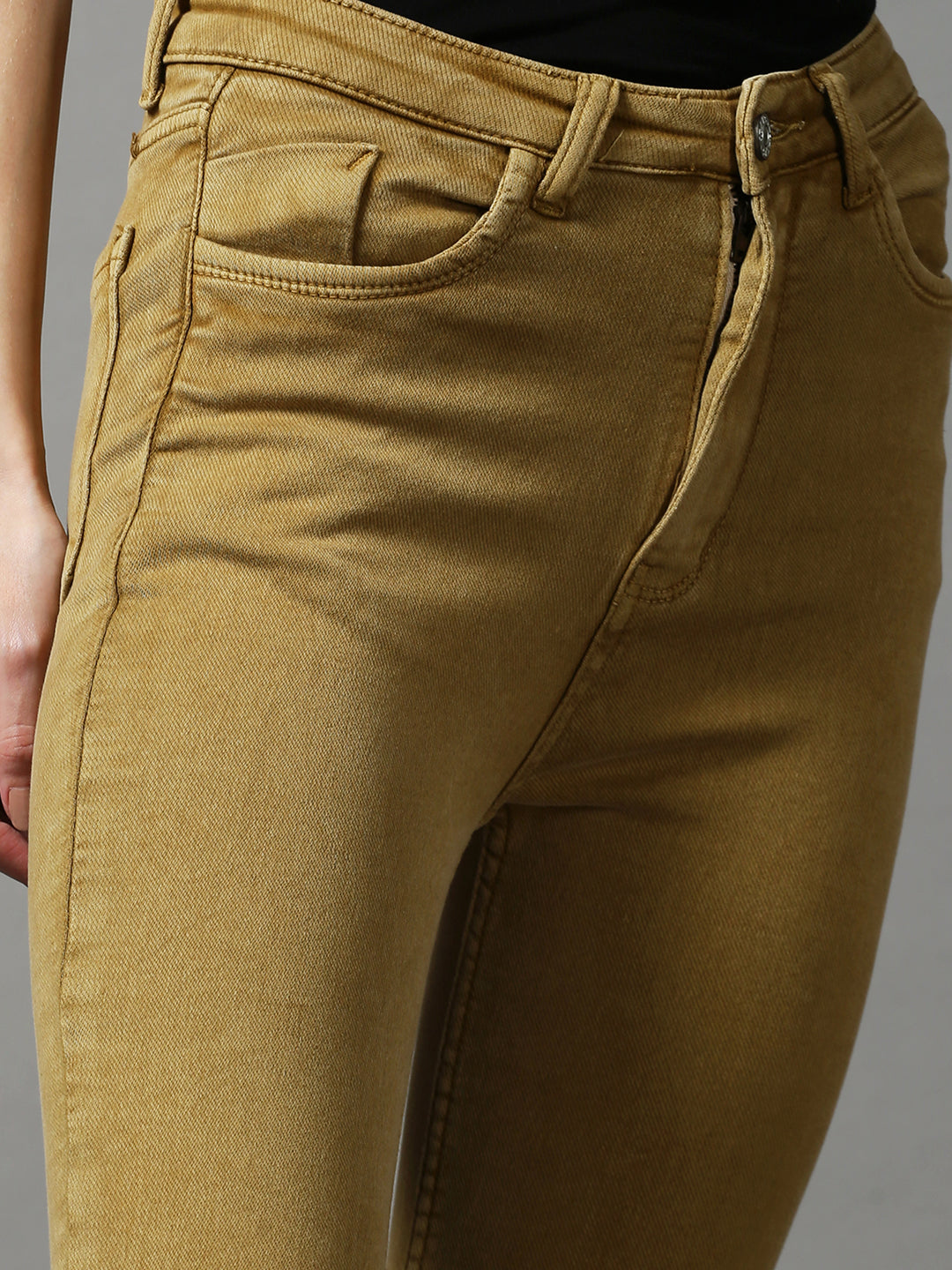 Women's Khaki Solid Skinny Fit Denim Jeans