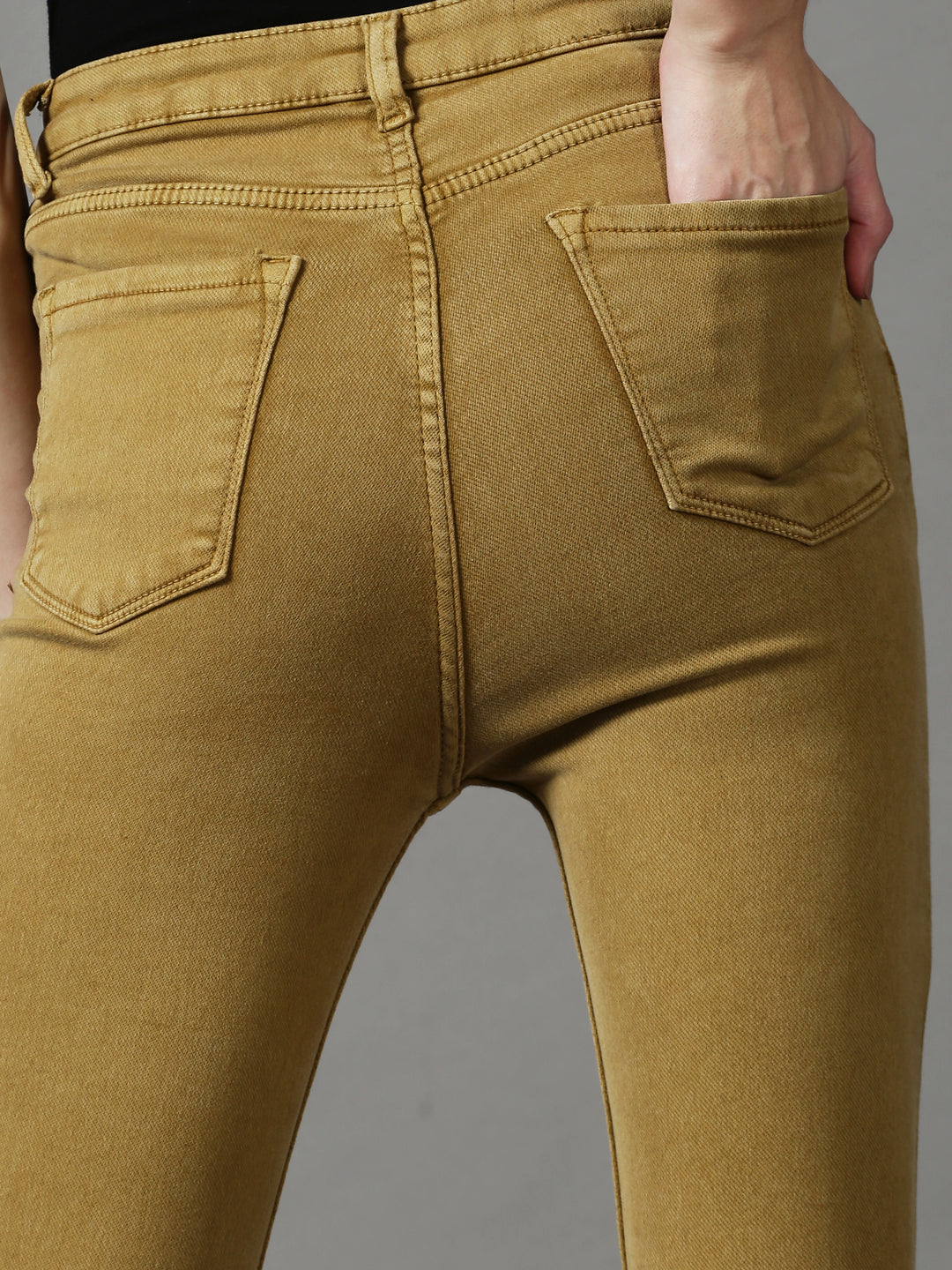 Women's Khaki Solid Skinny Fit Denim Jeans