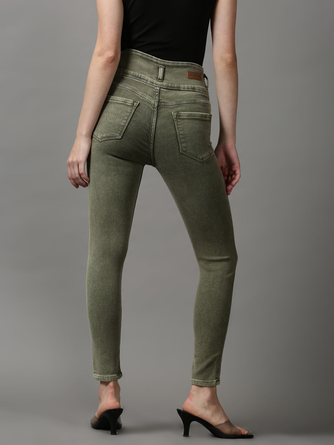 Women's Olive Solid Skinny Fit Denim Jeans