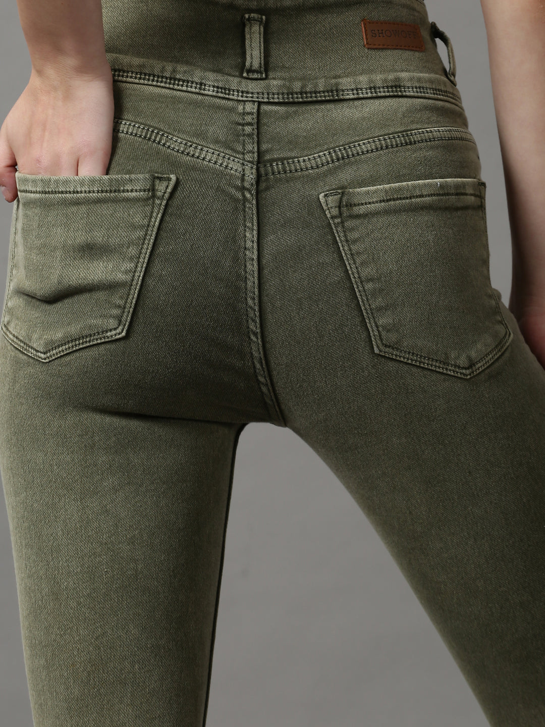 Women's Olive Solid Skinny Fit Denim Jeans