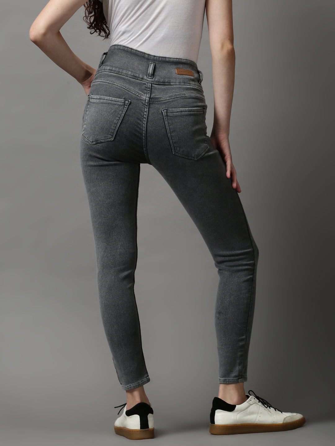 Women's Grey Solid Skinny Fit Denim Jeans