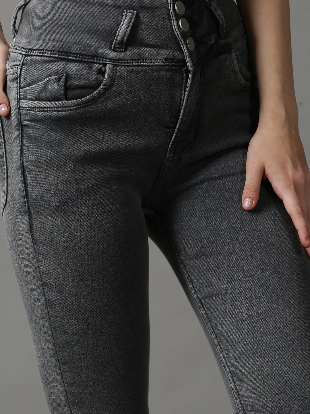 Women's Grey Solid Skinny Fit Denim Jeans