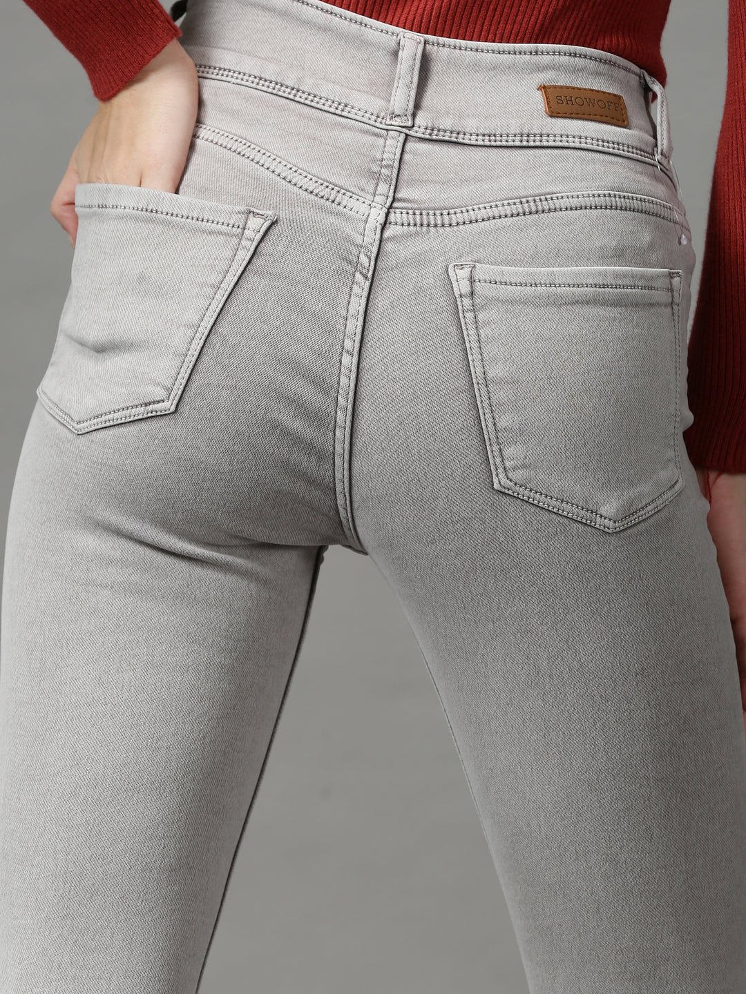 Women's Grey Solid Skinny Fit Denim Jeans