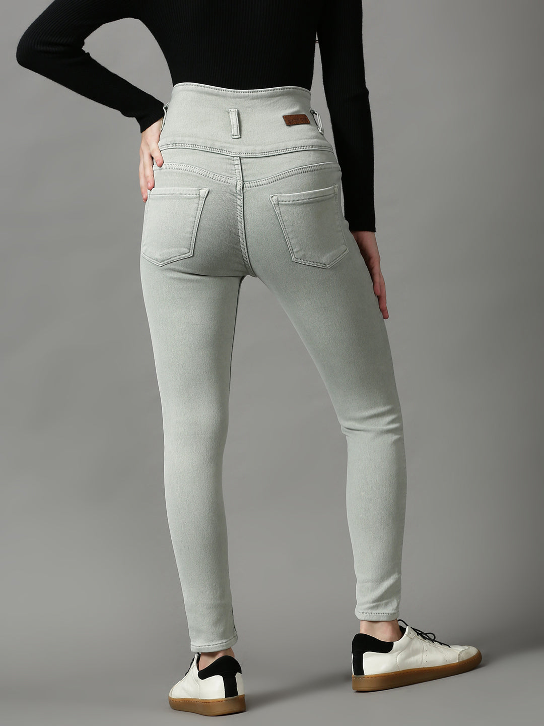 Women's Green Solid Skinny Fit Denim Jeans