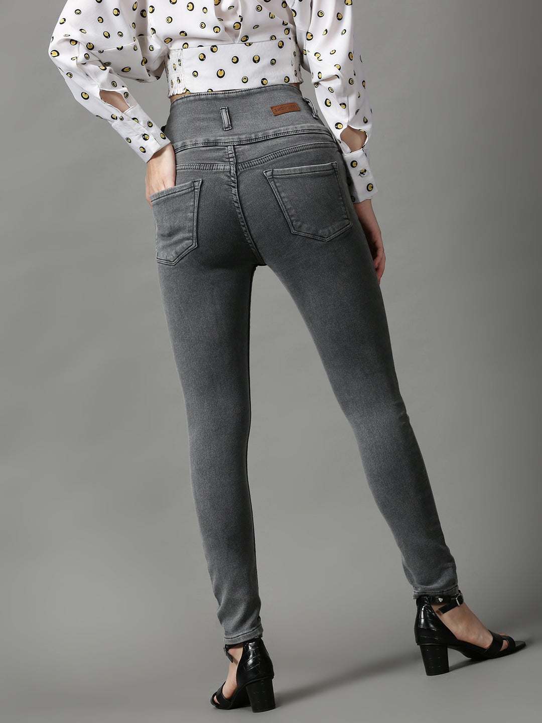 Women's Grey Solid Skinny Fit Denim Jeans