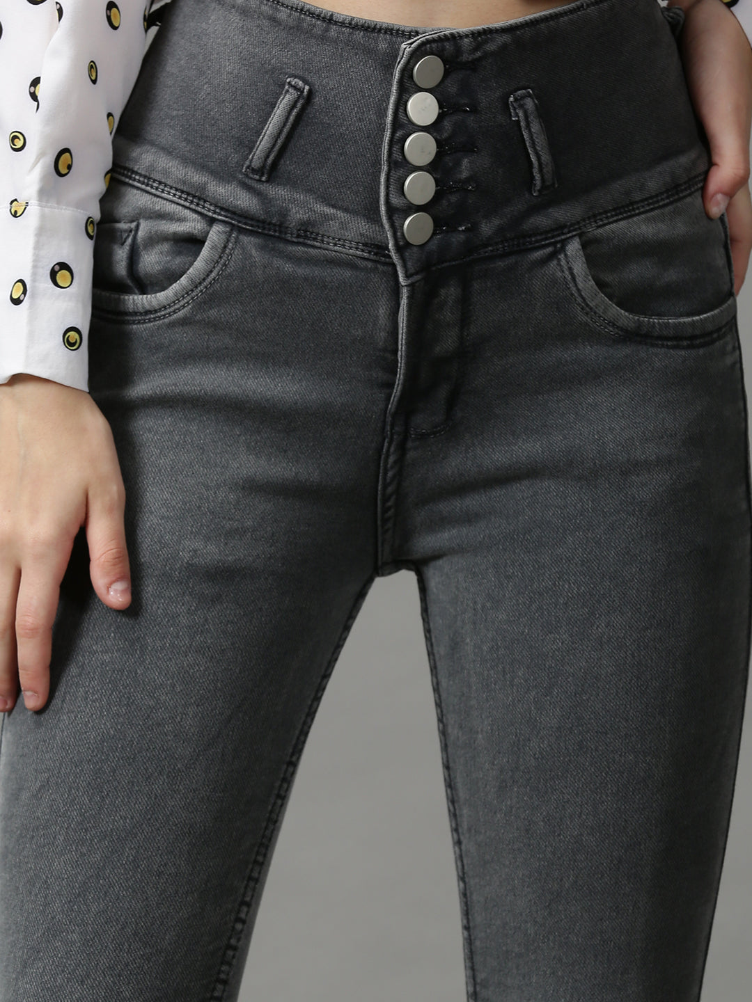 Women's Grey Solid Skinny Fit Denim Jeans