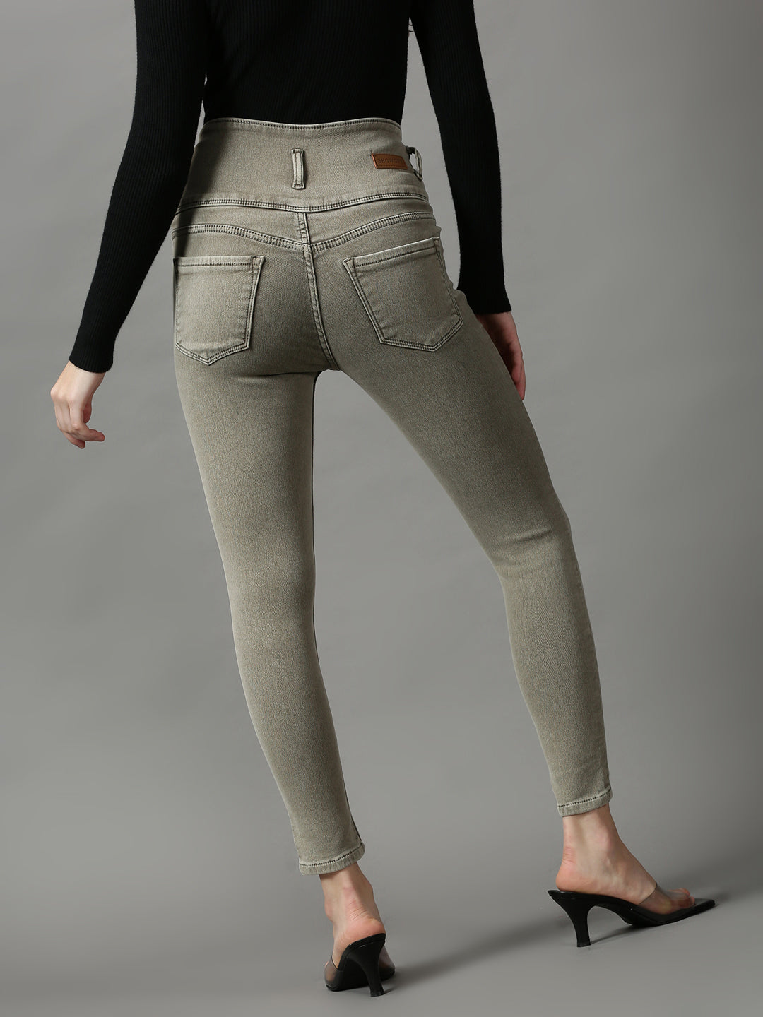 Women's Olive Solid Skinny Fit Denim Jeans