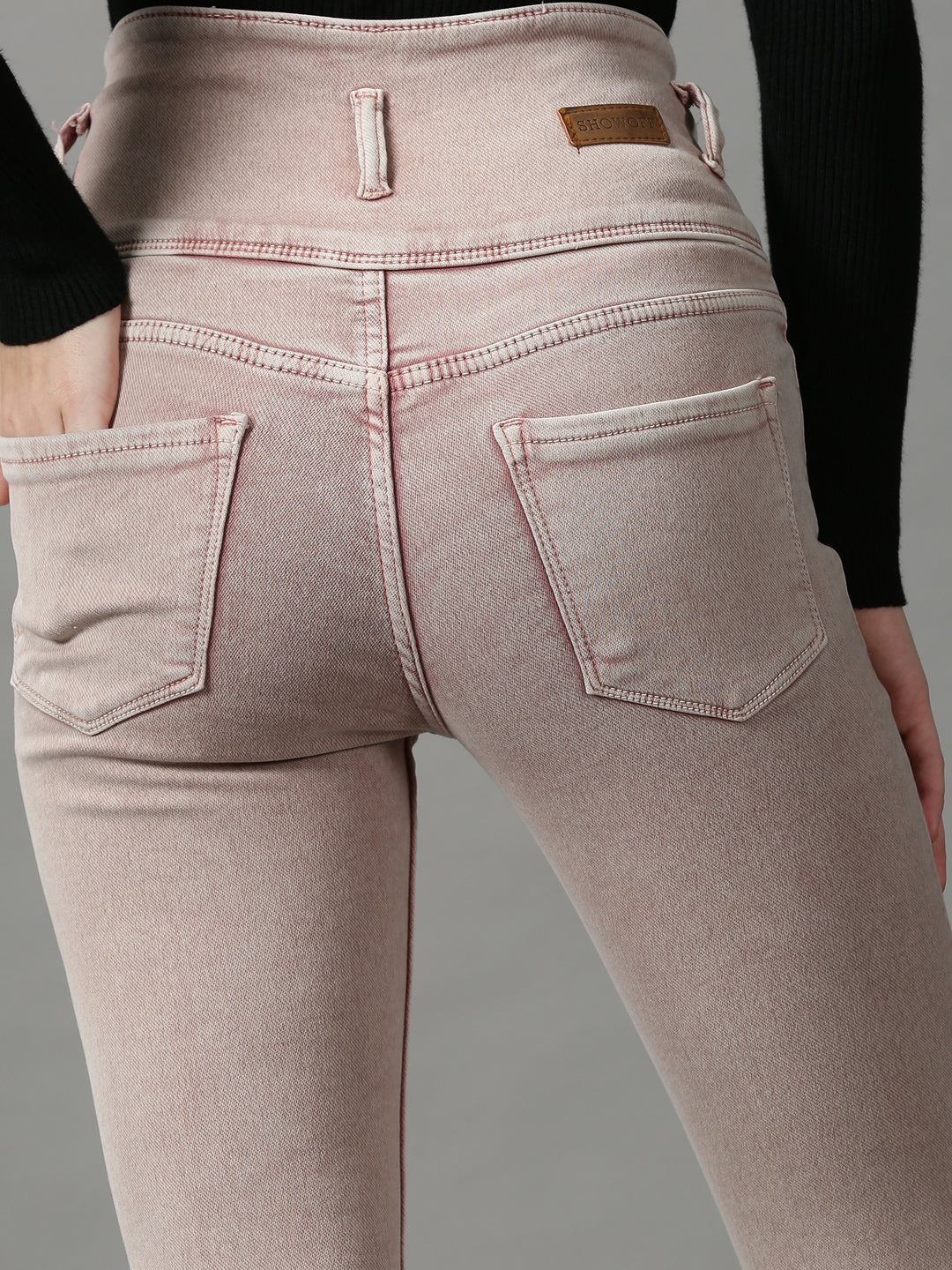 Women's Pink Solid Skinny Fit Denim Jeans