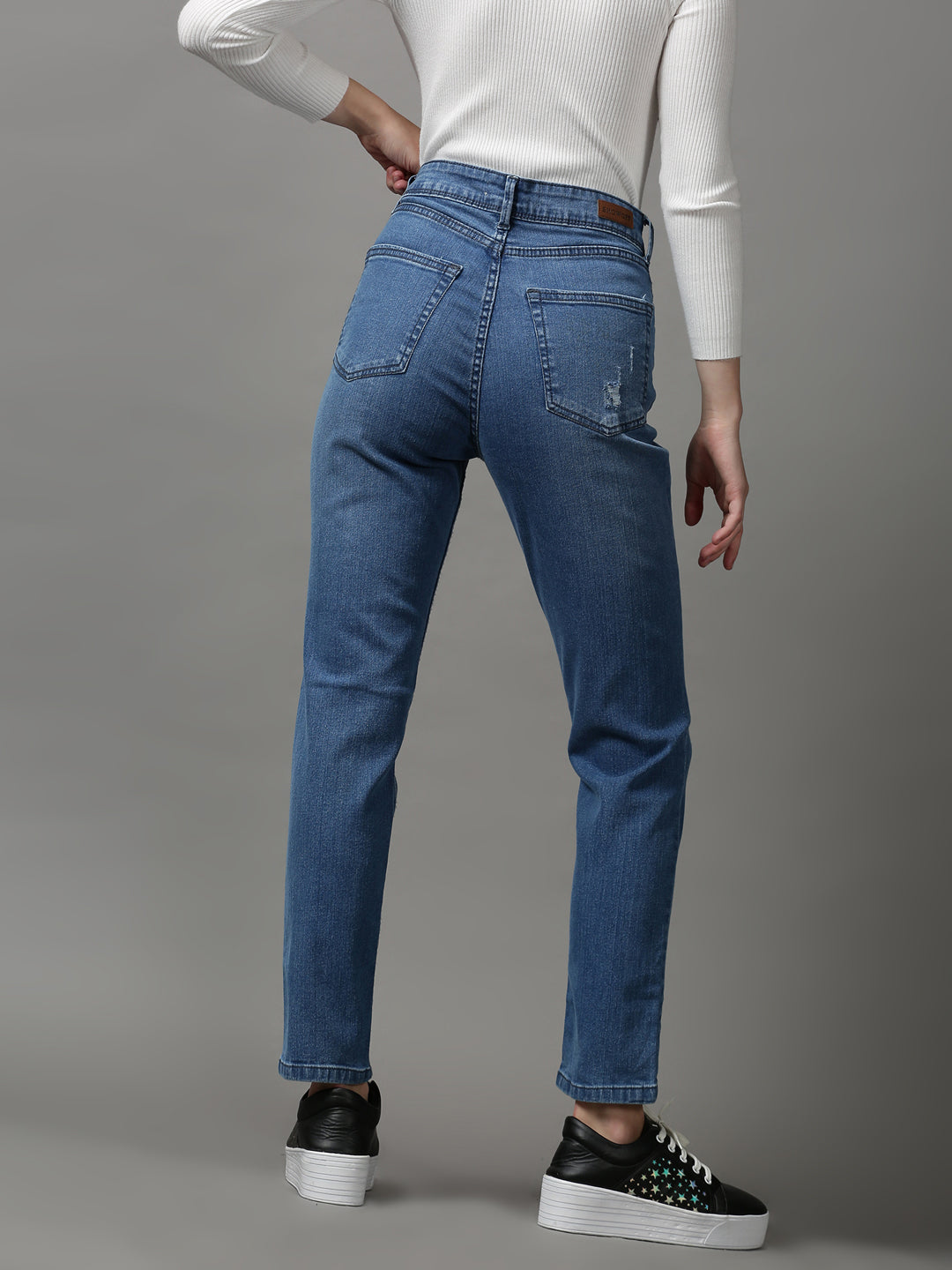 Women's Blue Solid Slim Fit Denim Jeans