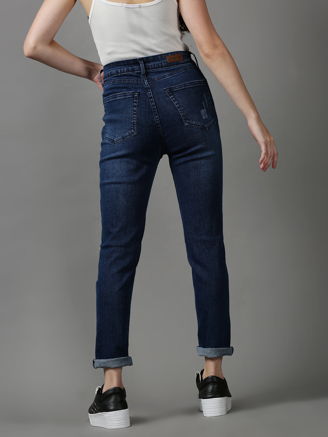 Women's Navy Blue Solid Slim Fit Denim Jeans