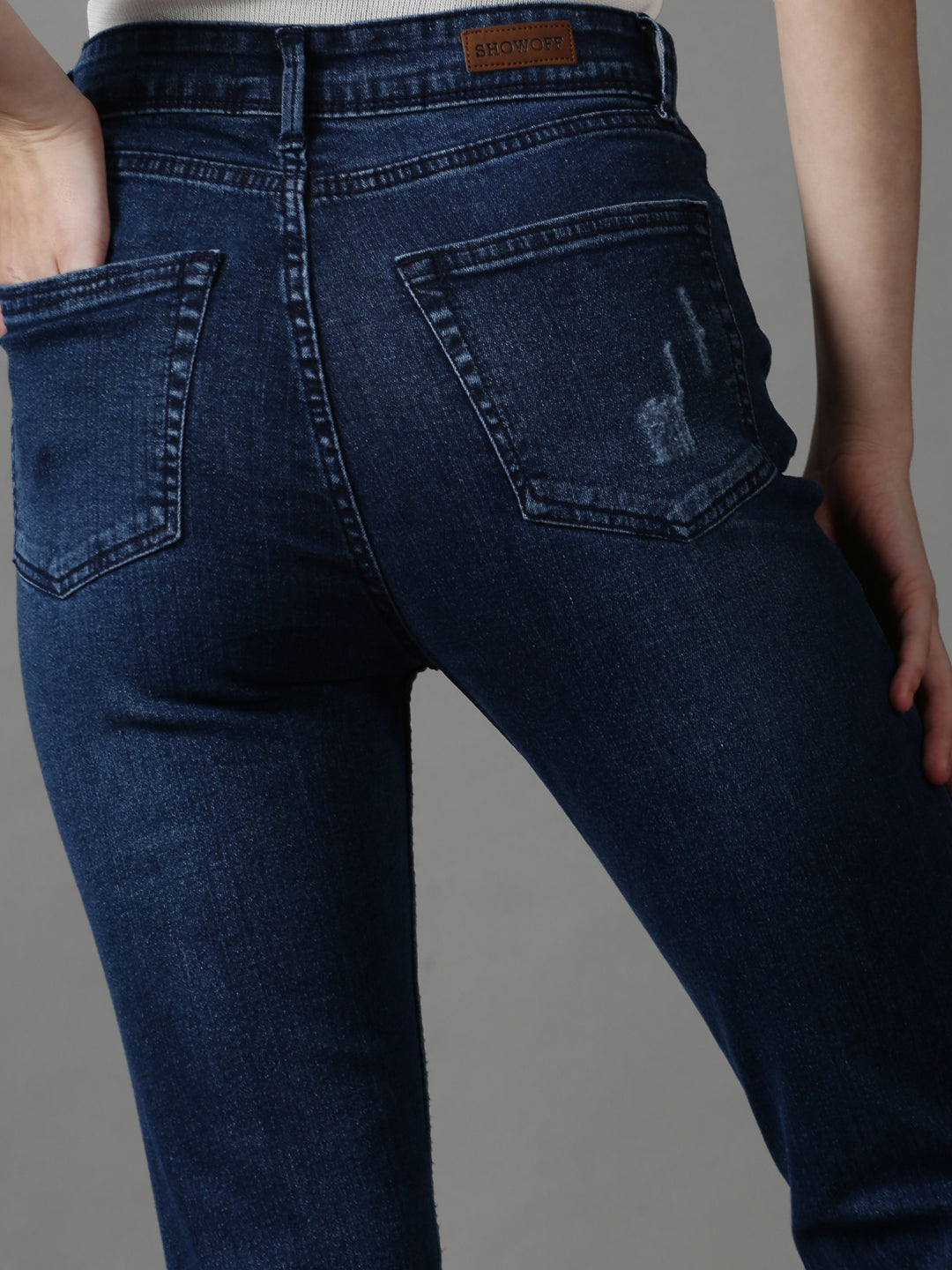 Women's Navy Blue Solid Slim Fit Denim Jeans