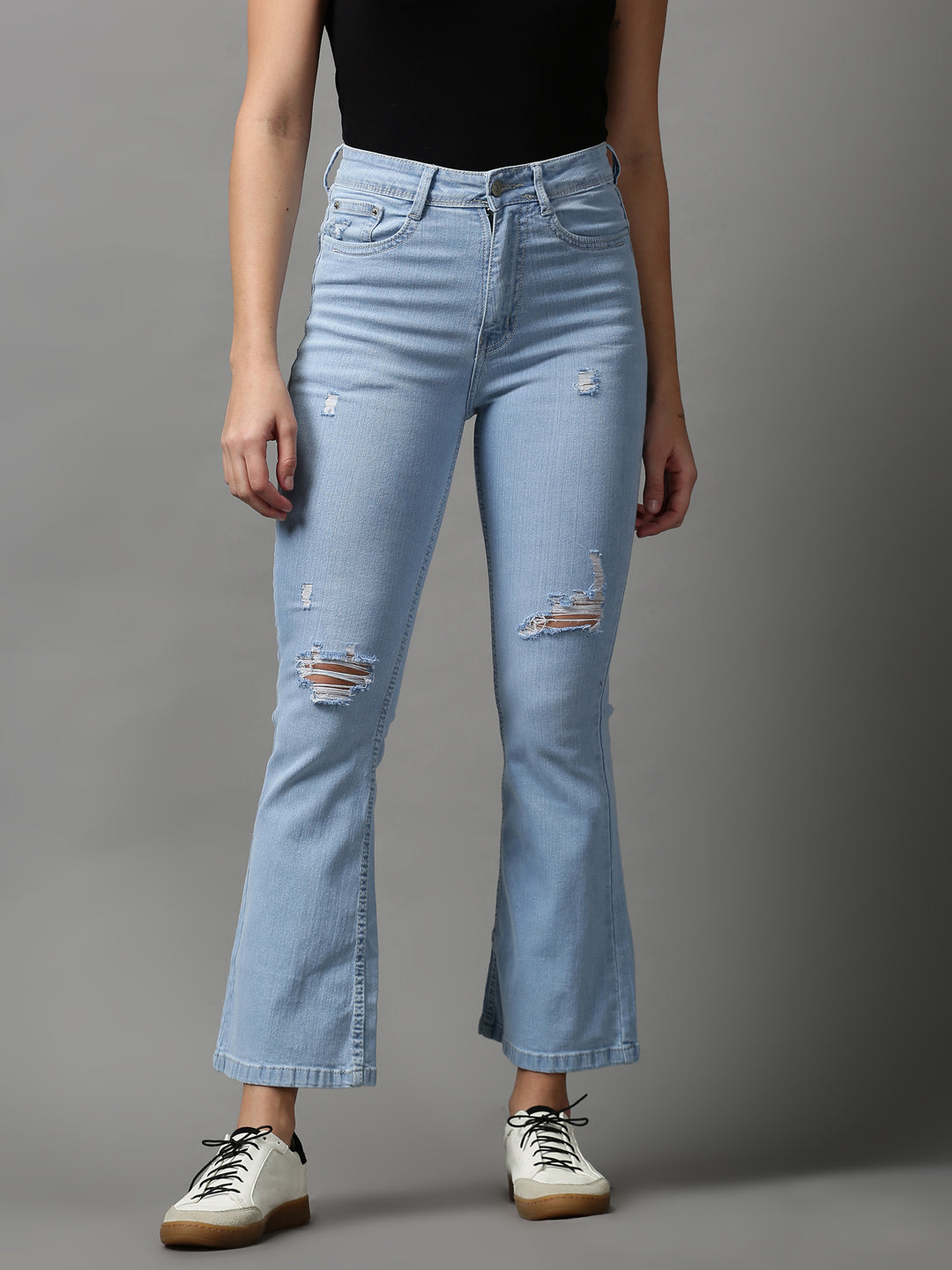 Women's Blue Solid Bootcut Denim Jeans