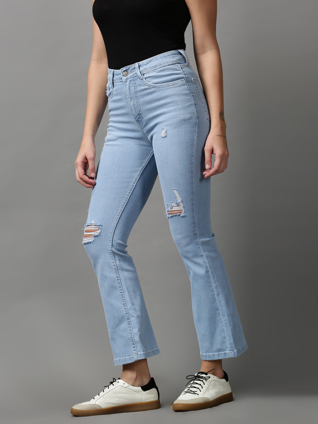 Women's Blue Solid Bootcut Denim Jeans