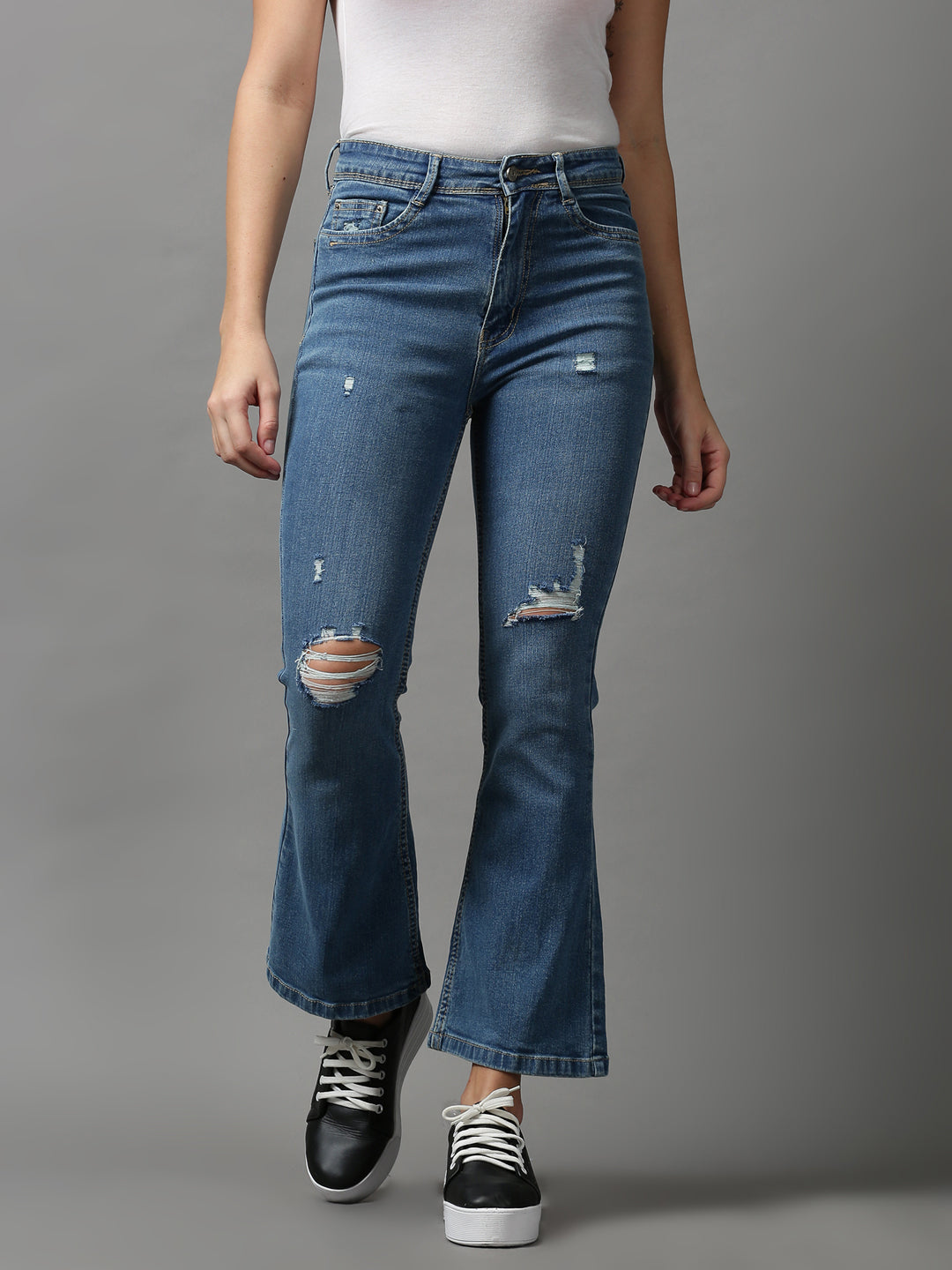 Women's Blue Solid Bootcut Denim Jeans