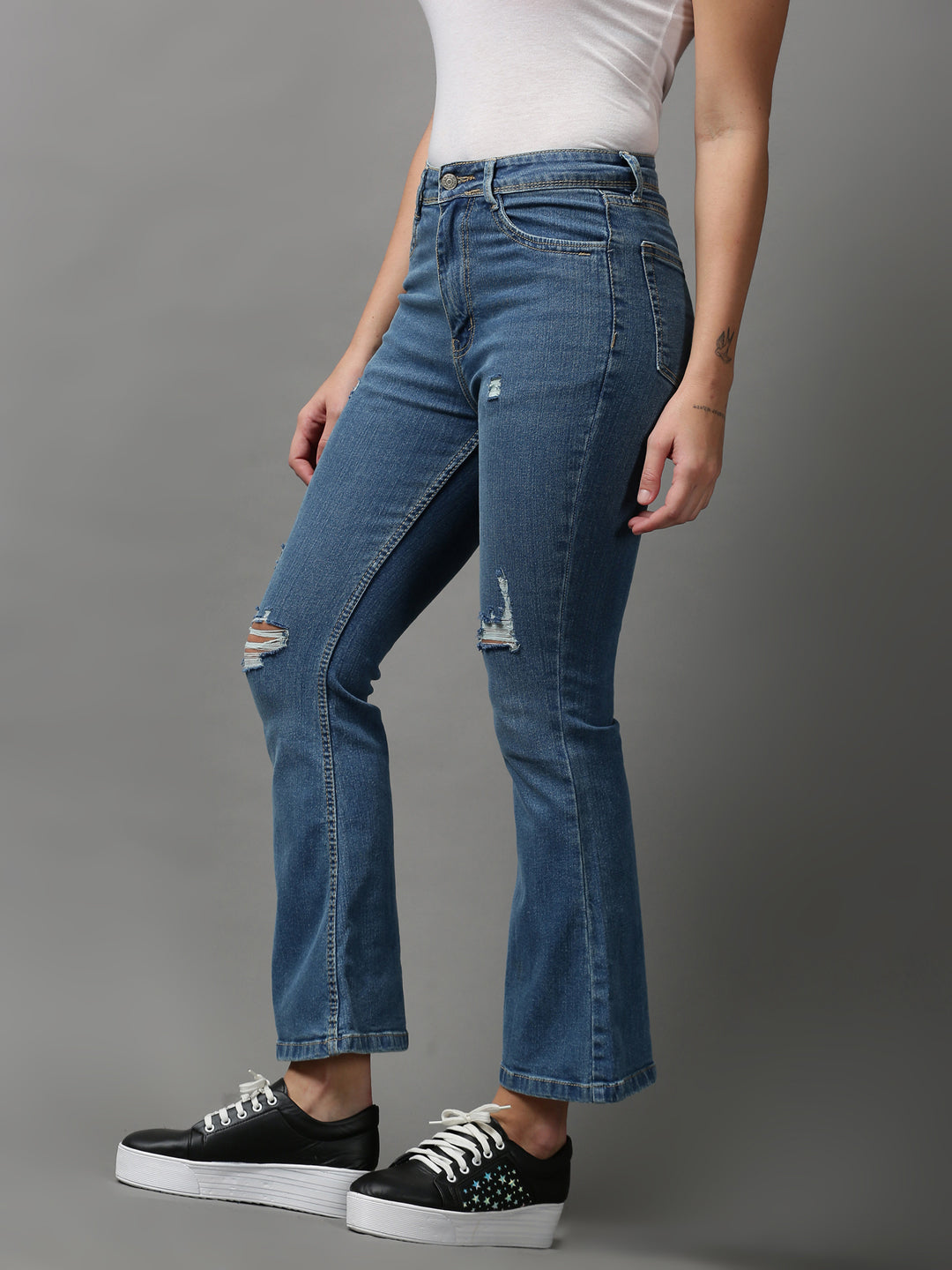 Women's Blue Solid Bootcut Denim Jeans