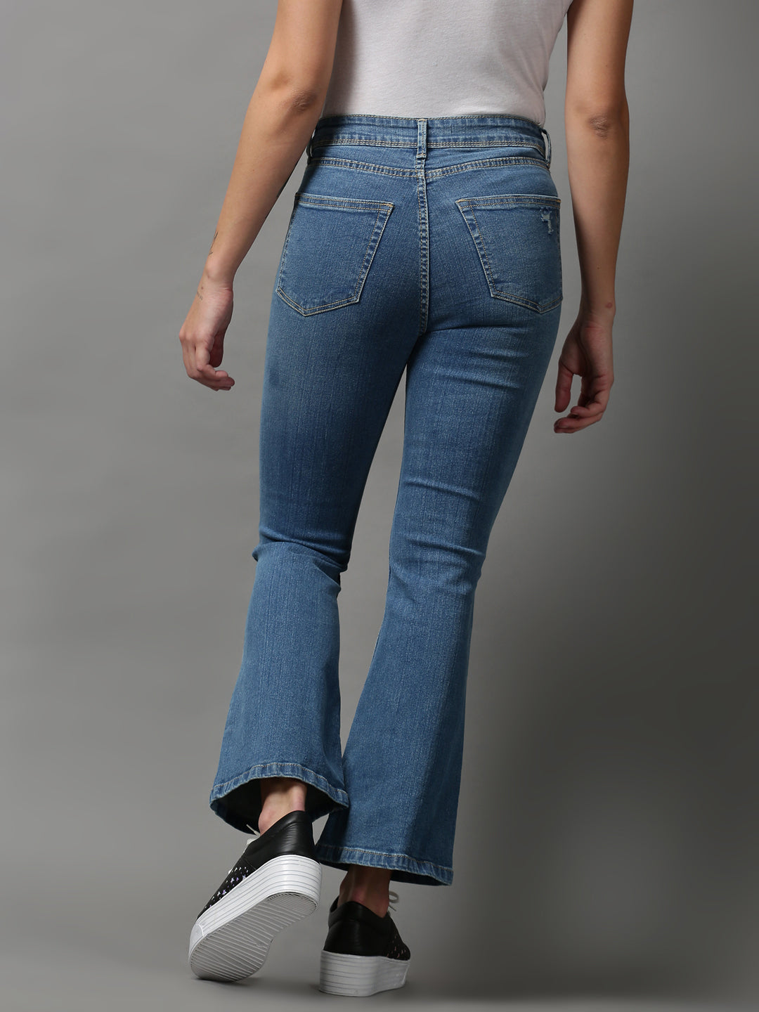 Women's Blue Solid Bootcut Denim Jeans