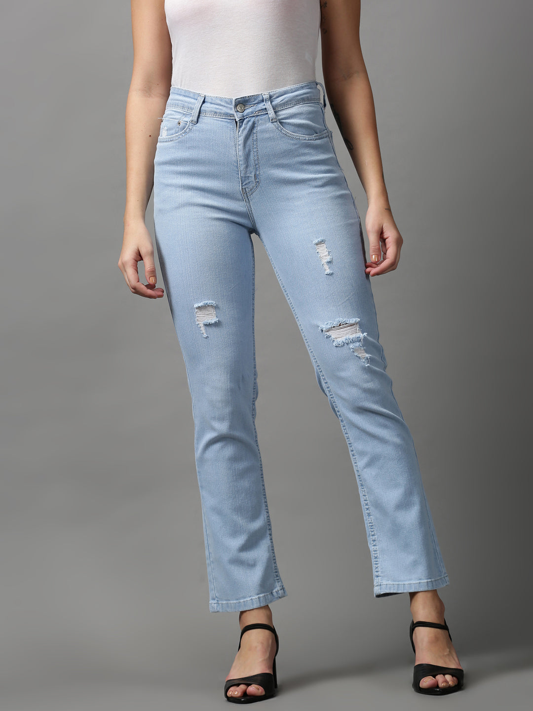 Women's Blue Solid Fit Denim Jeans