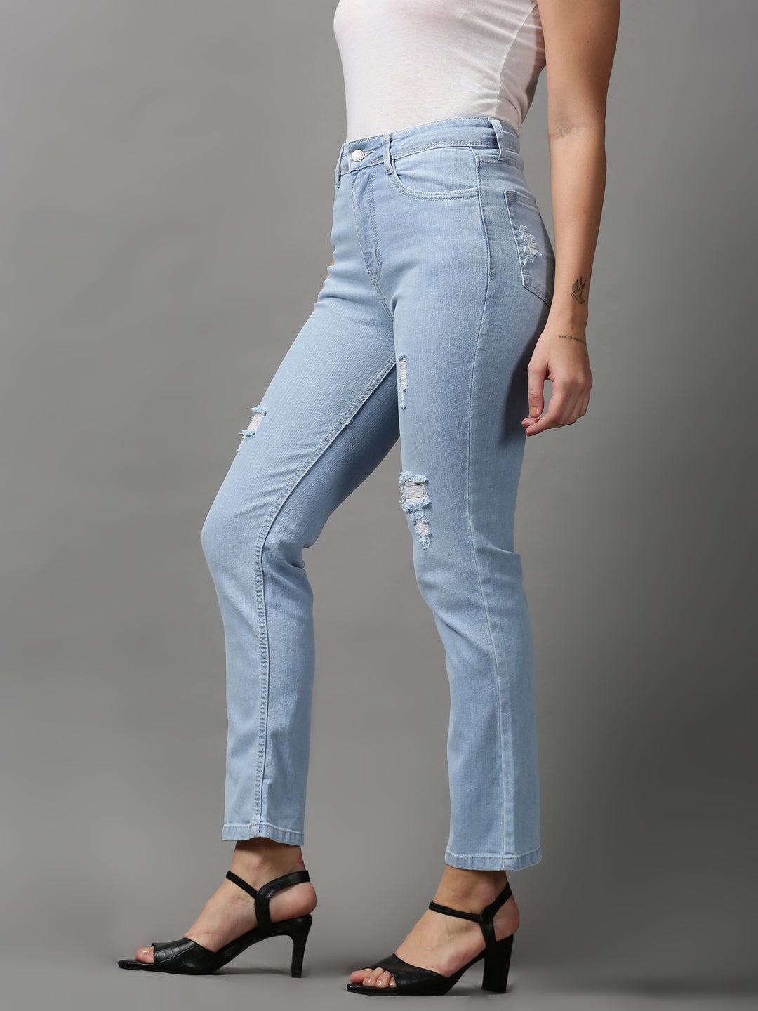 Women's Blue Solid Fit Denim Jeans