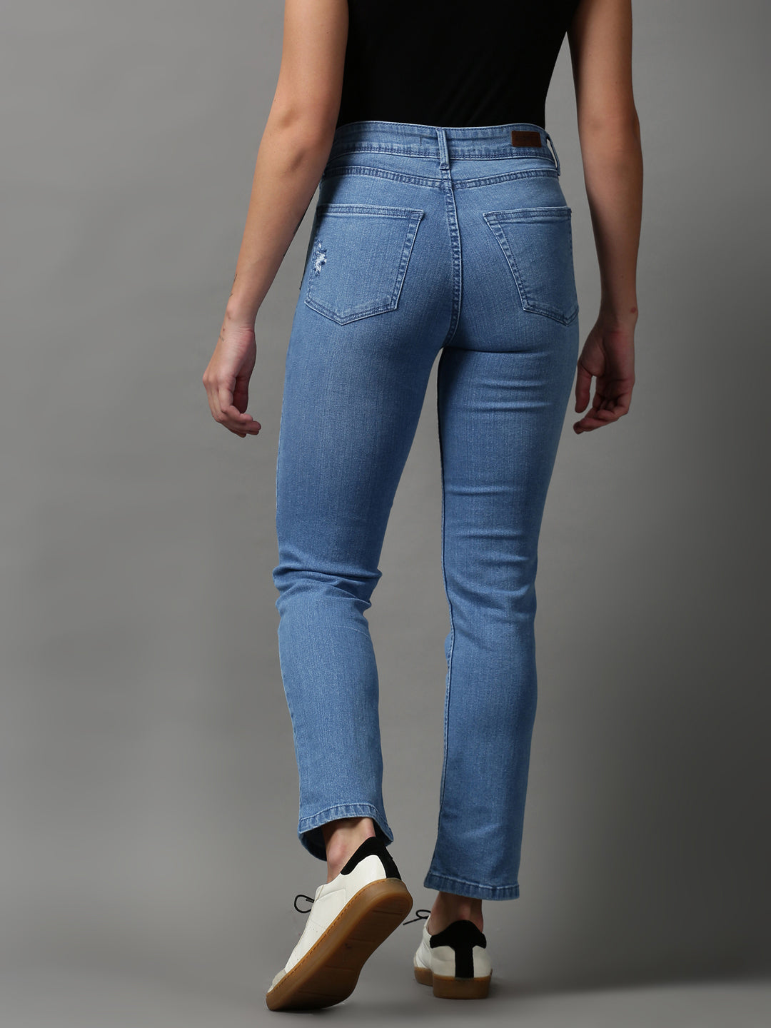 Women's Blue Solid Regular Fit Denim Jeans