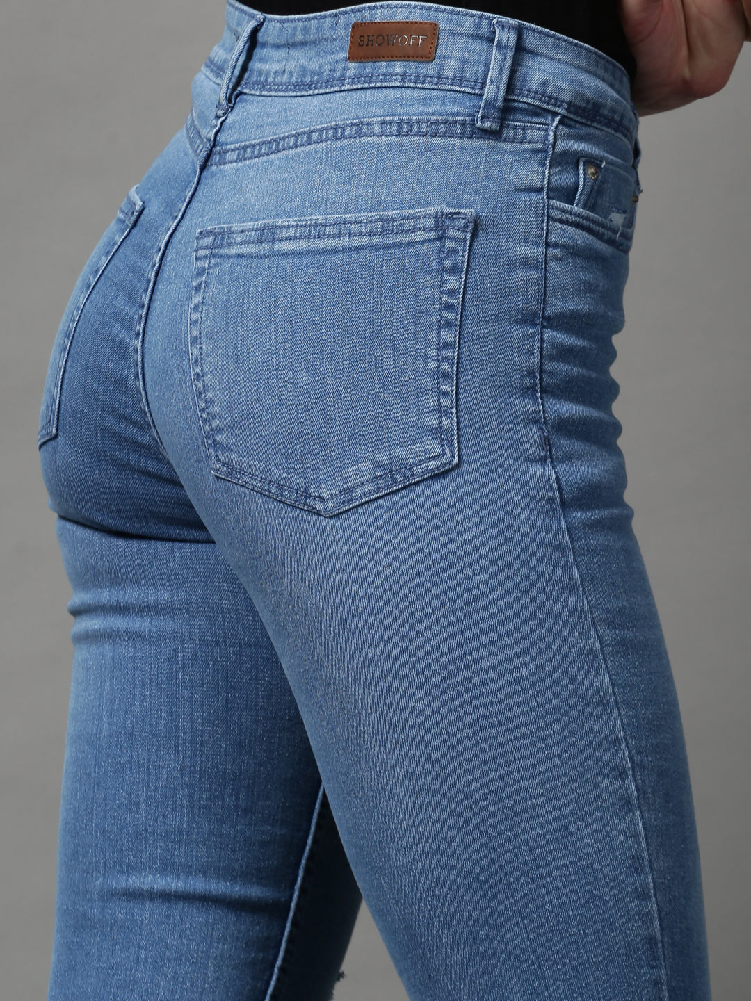 Women's Blue Solid Regular Fit Denim Jeans