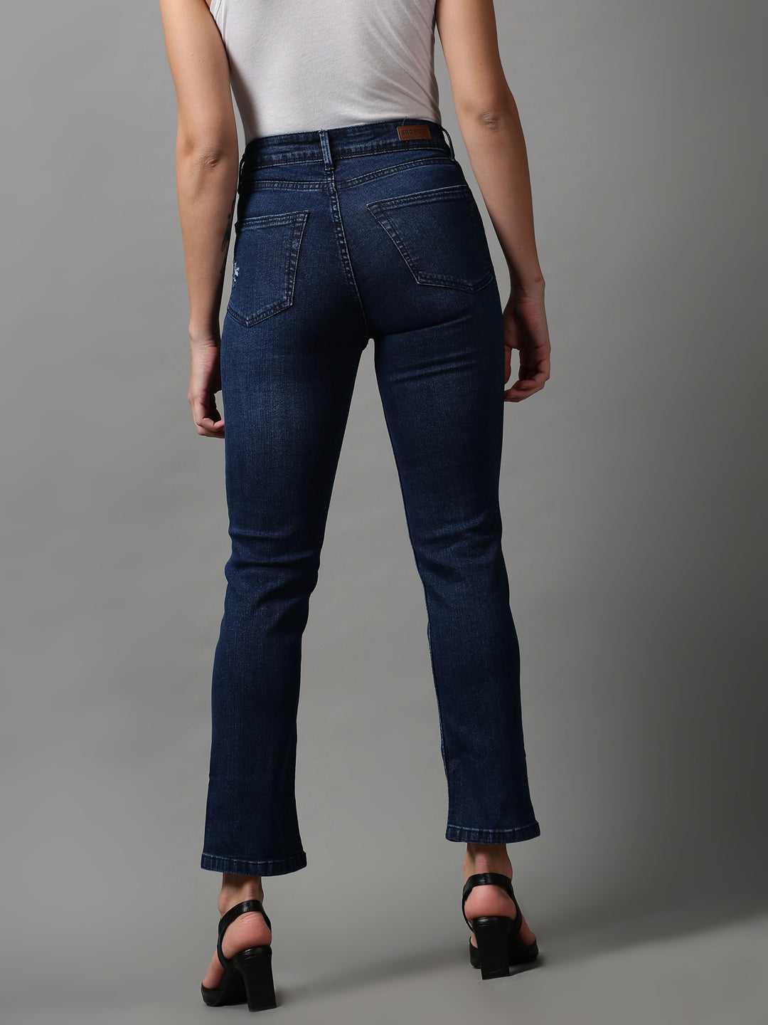 Women's Navy Blue Solid Fit Denim Jeans