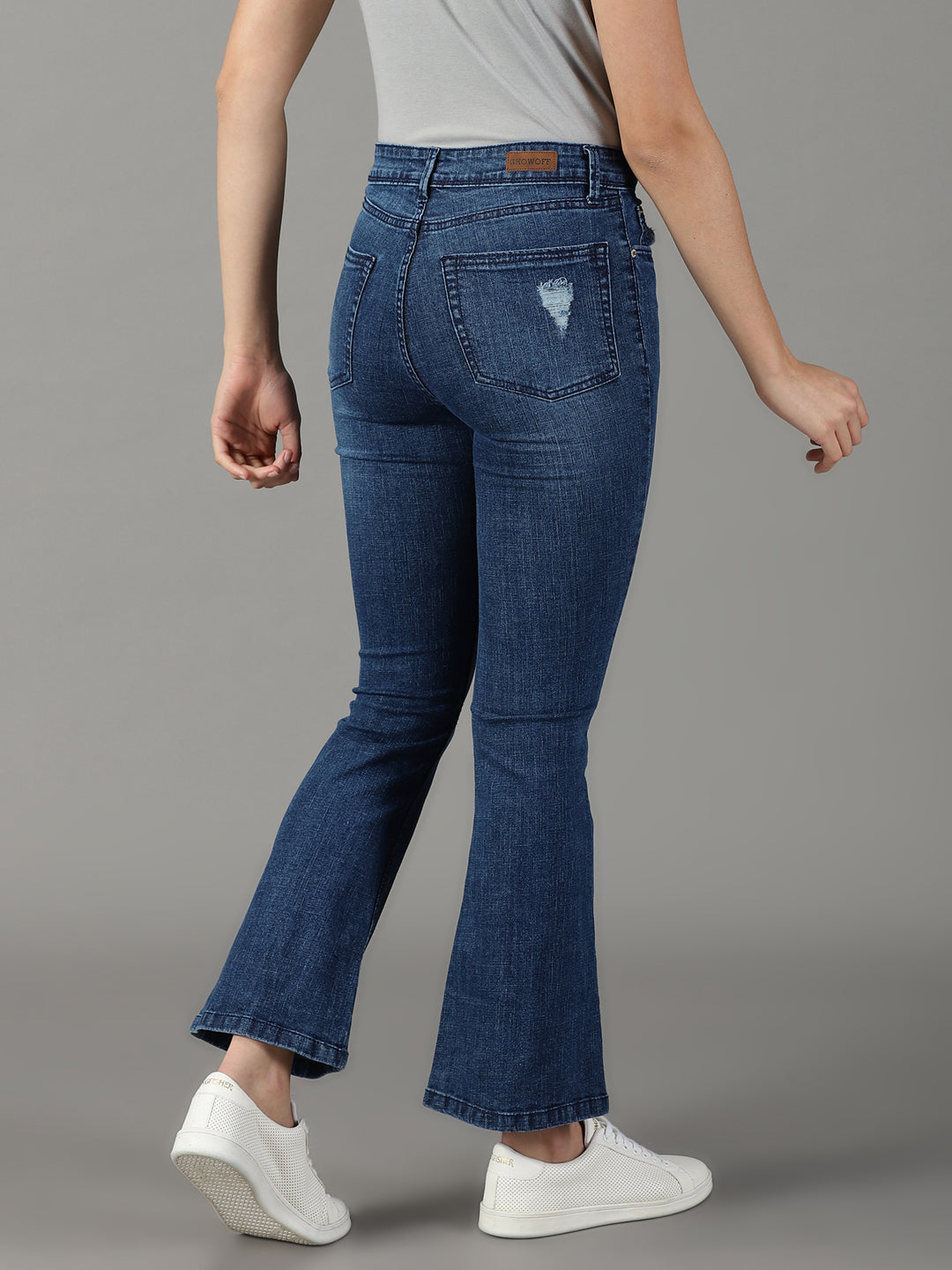 Women's Navy Blue Solid Bootcut Denim Jeans