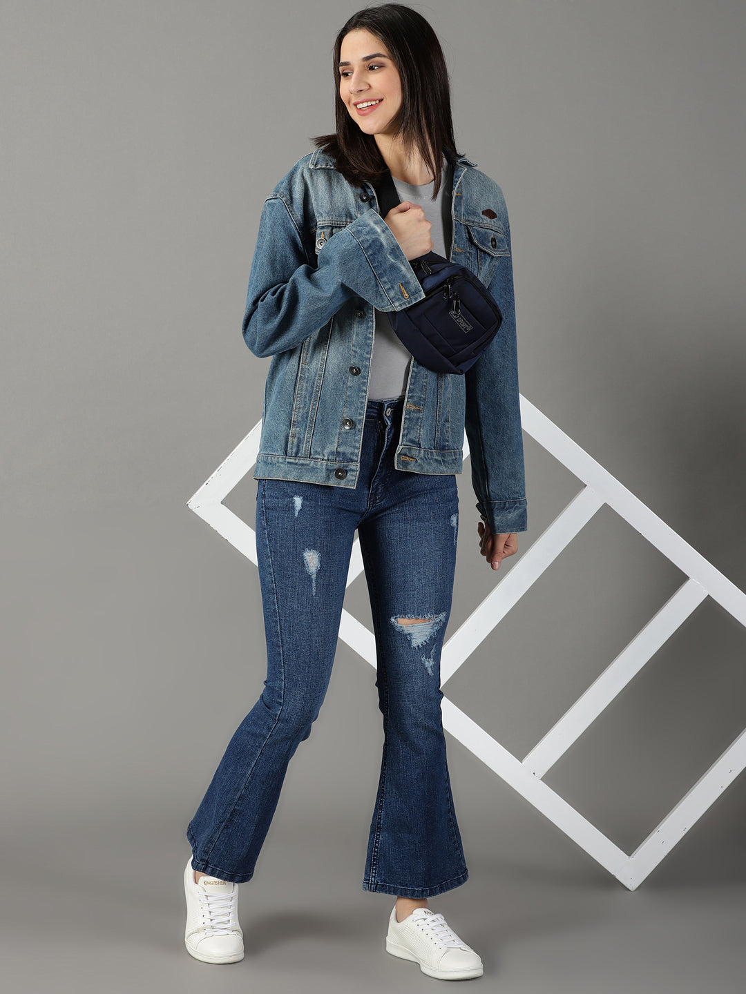 Women's Navy Blue Solid Bootcut Denim Jeans