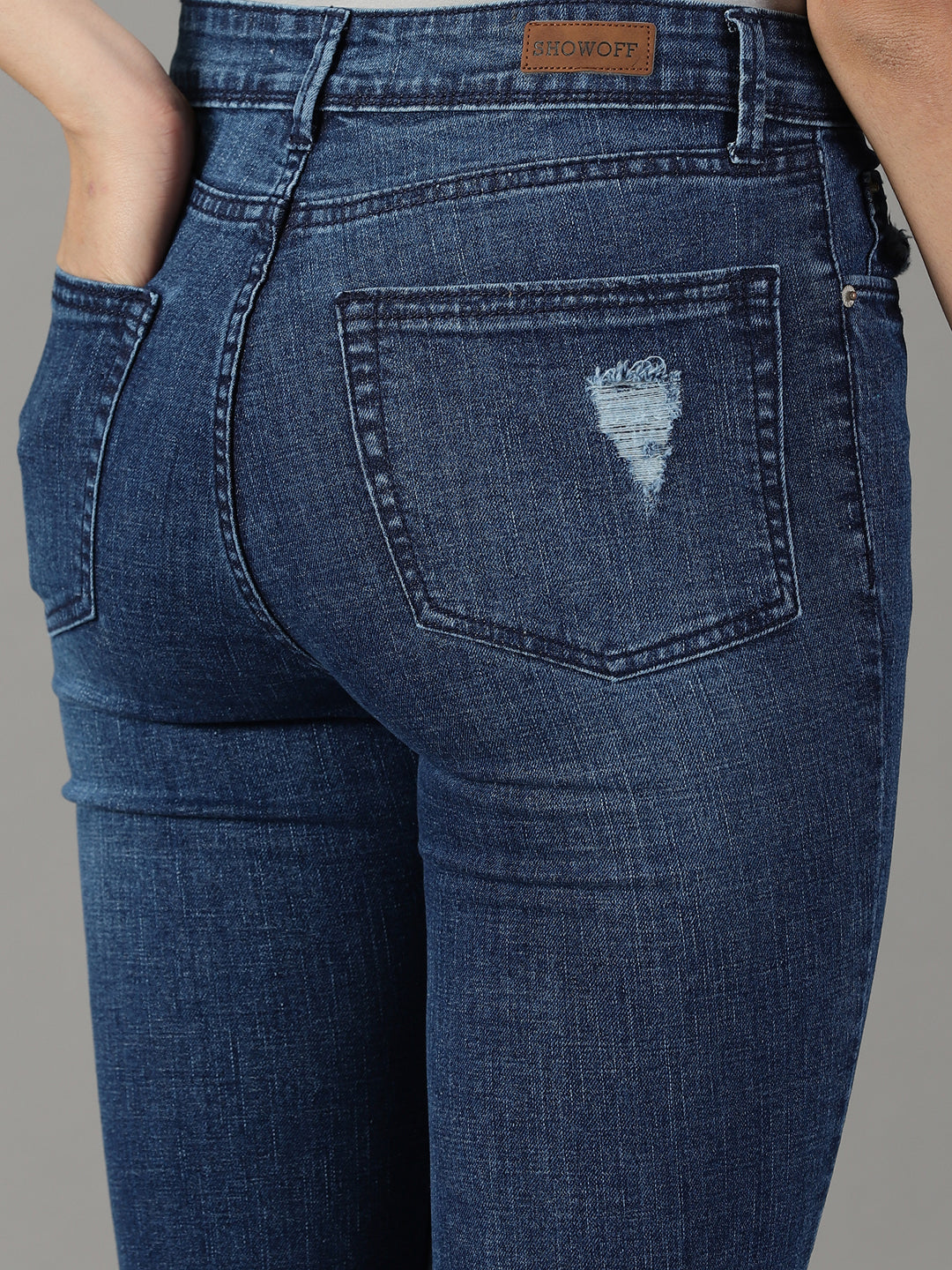 Women's Navy Blue Solid Bootcut Denim Jeans