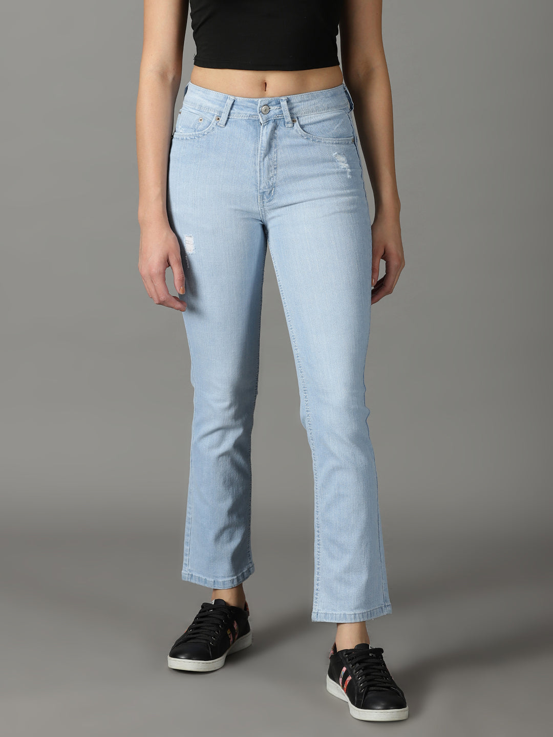 Women's Blue Solid Straight Fit Denim Jeans