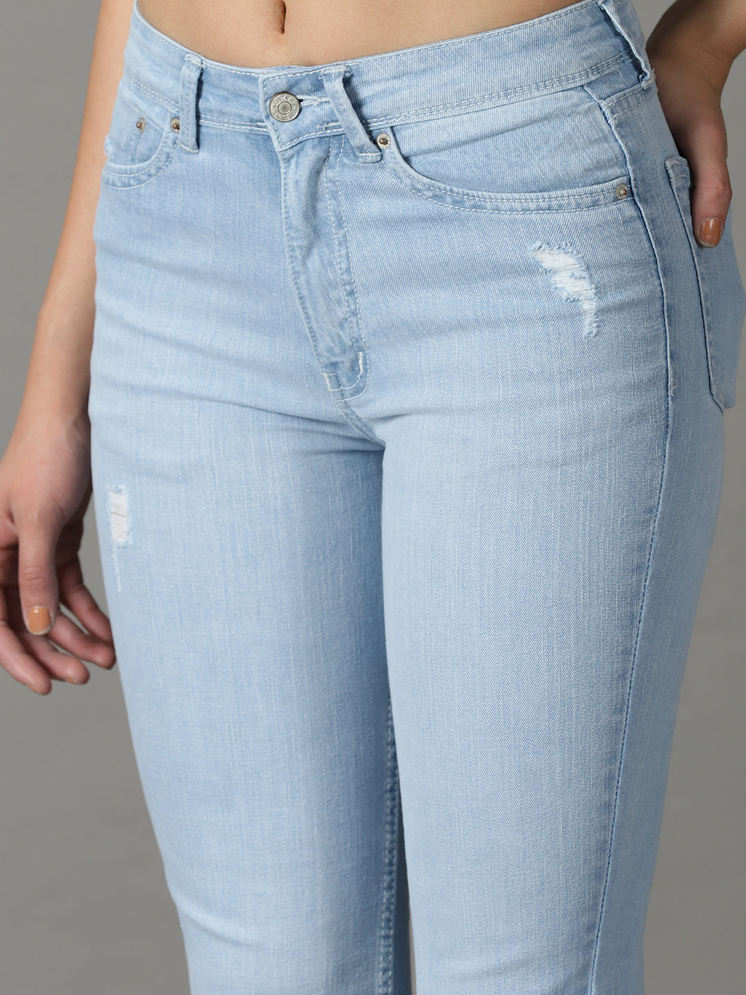 Women's Blue Solid Straight Fit Denim Jeans