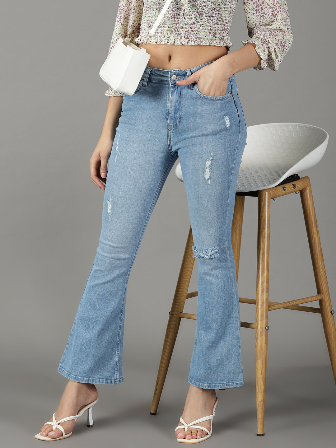 Women's Blue Solid Bootcut Denim Jeans