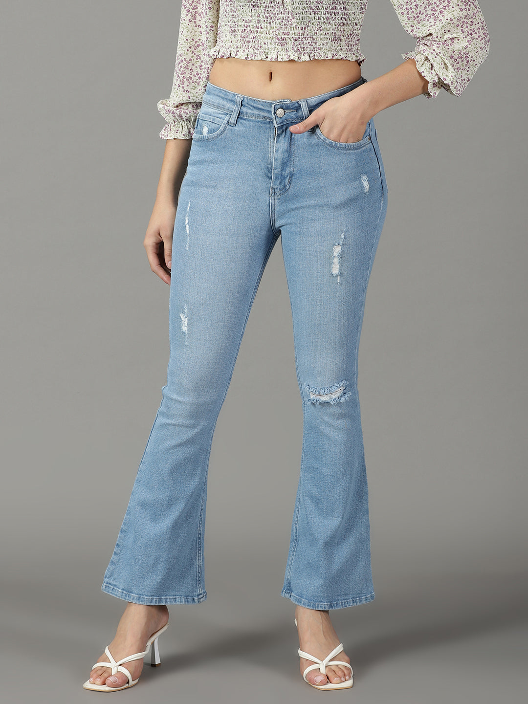 Women's Blue Solid Bootcut Denim Jeans